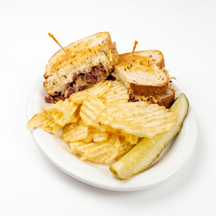 Reuben Melt Sandwich with Potato Salad