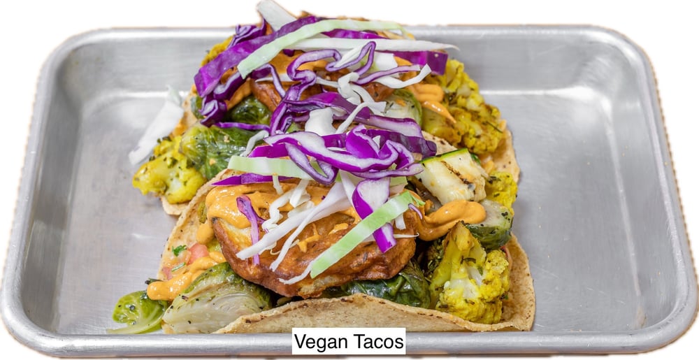Vegan Veggies Tacos, Corn Tortillas, Mexican Brown Rice, Black Beans