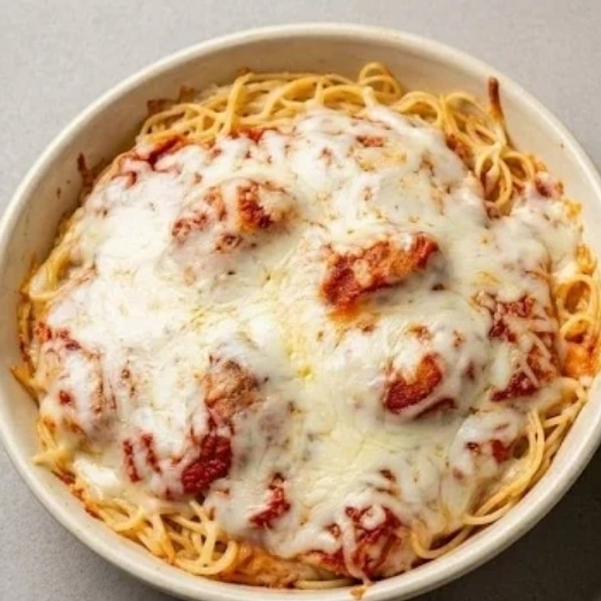 Spaghetti with Mozzarella & Meatball Sauce
