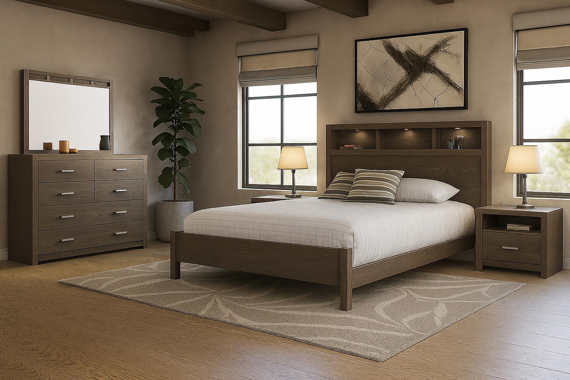 Evolution Queen Bed w/ Dresser, Mirror, & 2 Nightstands