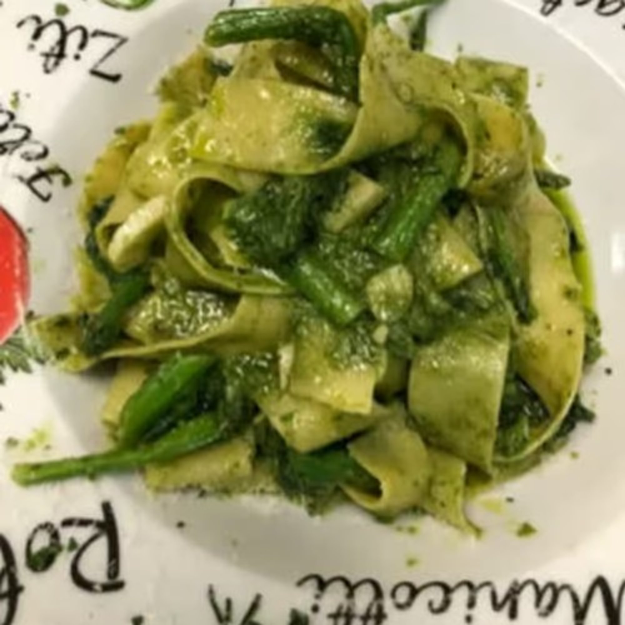 Pappardelle Pesto with Broccoli Rabe Oil and Garlic