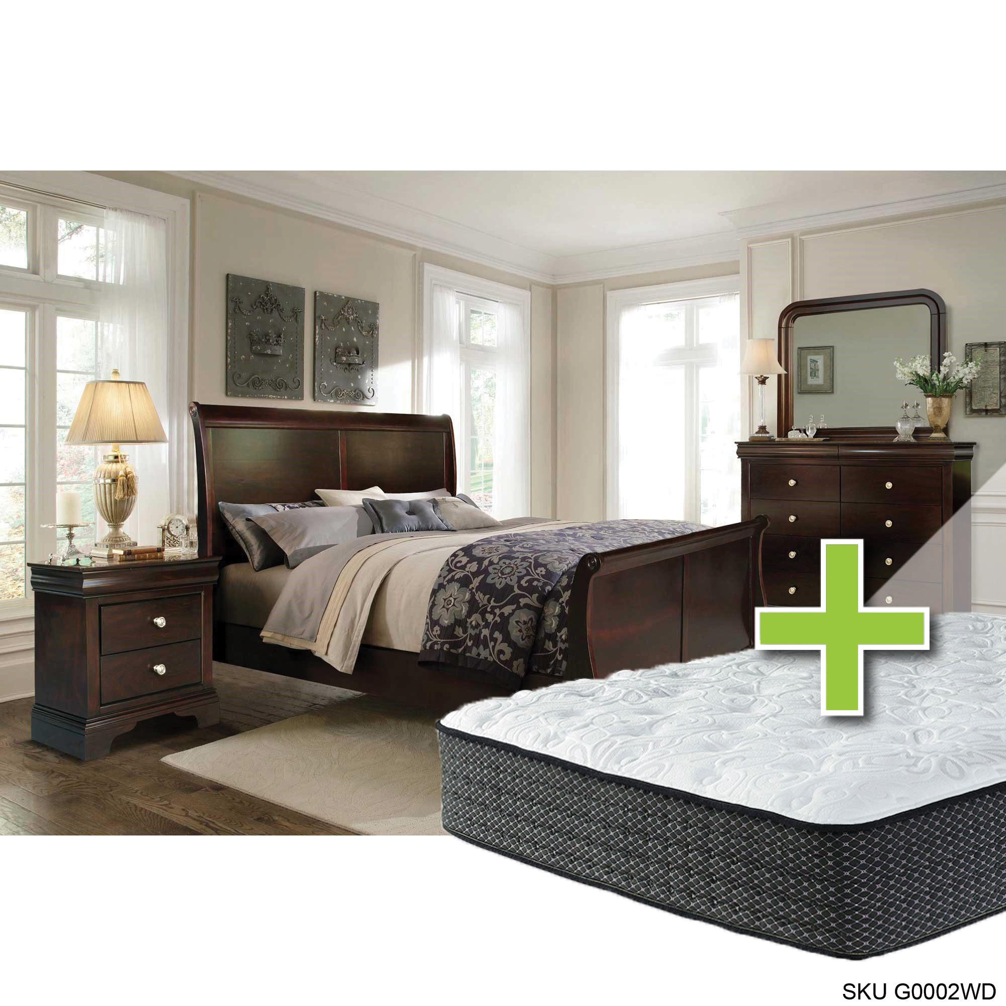 Queen Dominique Bed w/12" Alpine Elite Tight Top Med. Memory Foam Mattress & Chest, Dresser, Mirror,