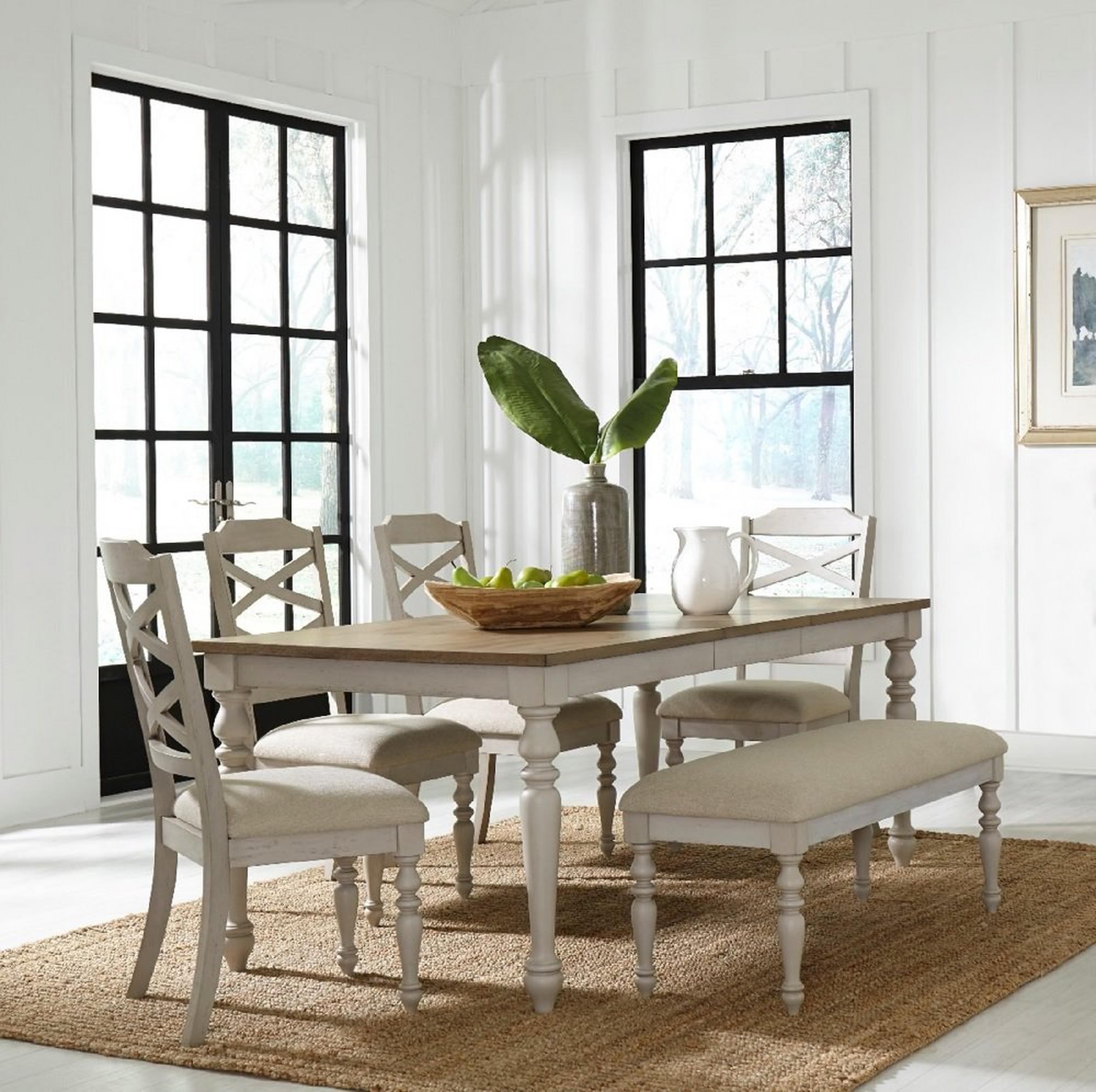 6 - Piece Larson Cream II Dining Group, Table, Bench & 4 Dining Chairs