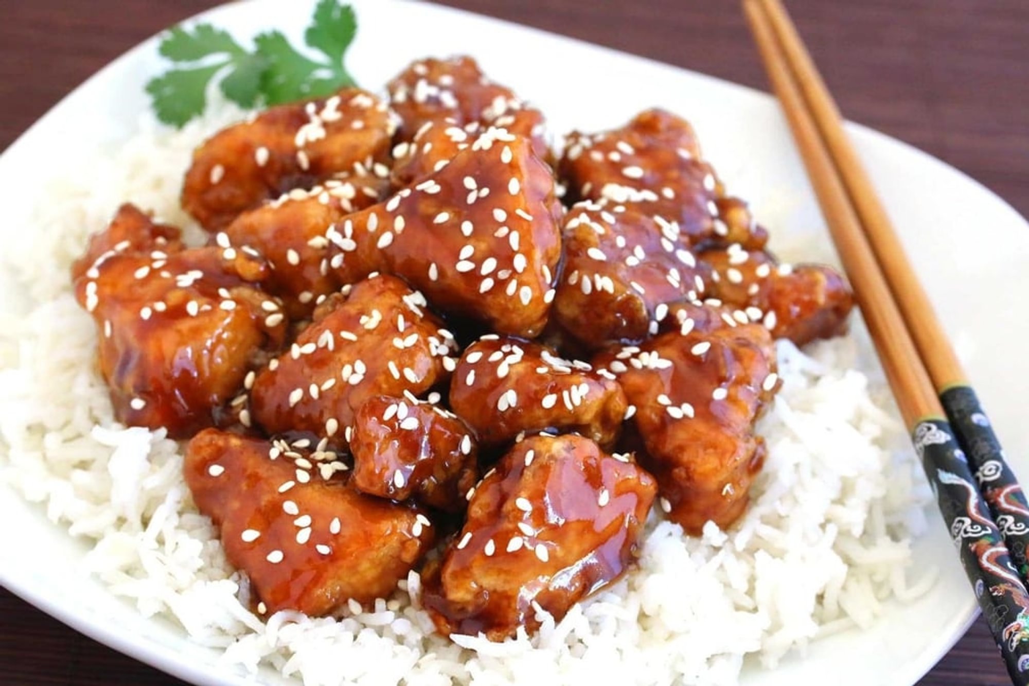 Sesame chicken rice dish