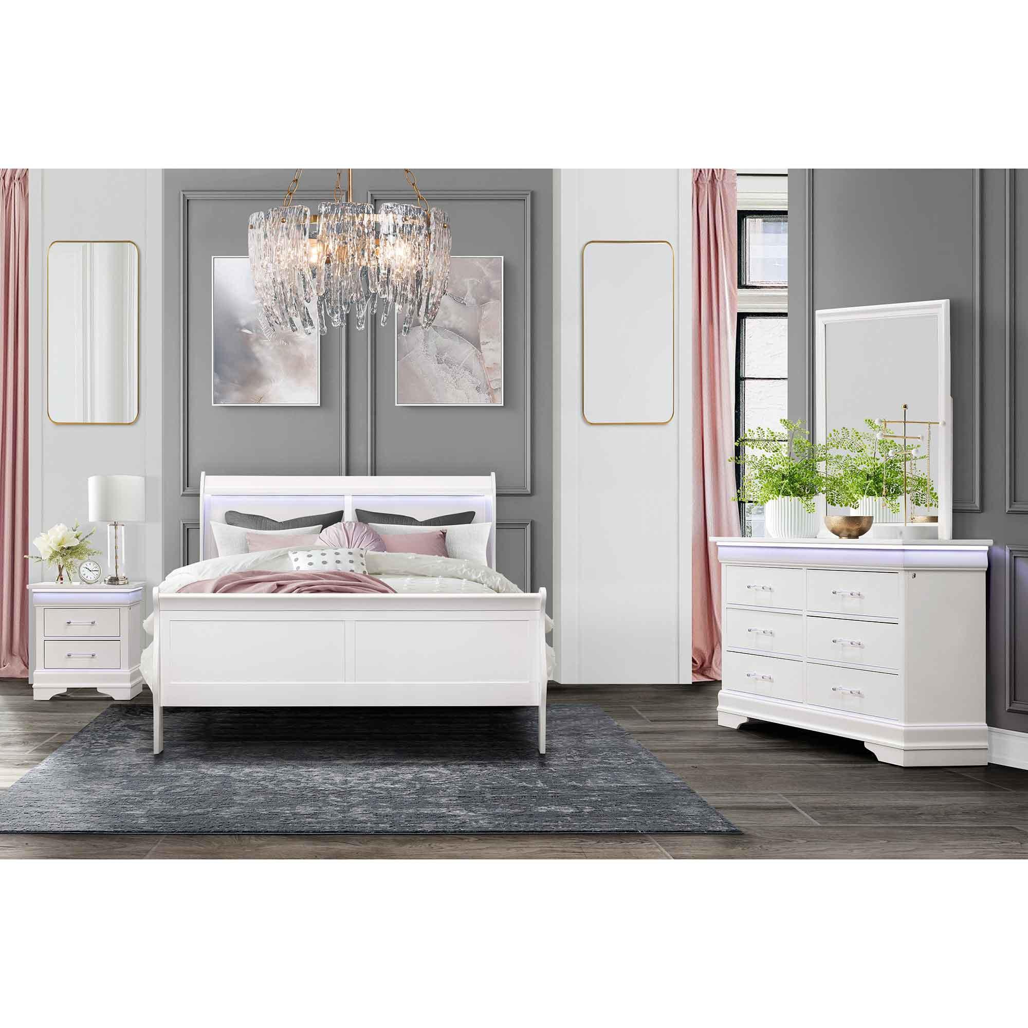 Full Charlie Bed - White w/Dresser, Mirror, Nightstand