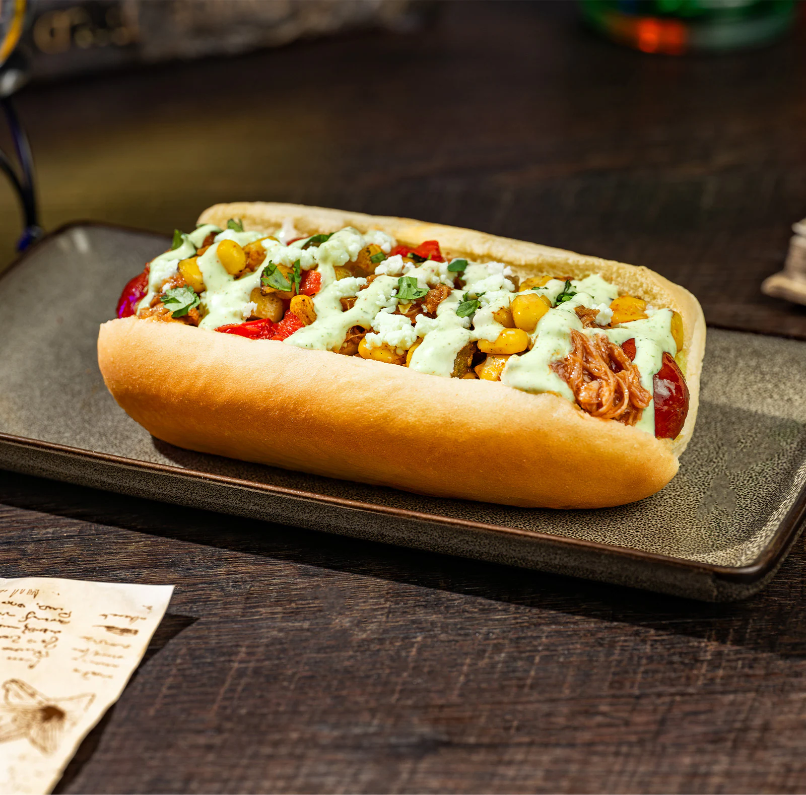 Chipotle Barbecue Pork and Street Corn Hot Dog