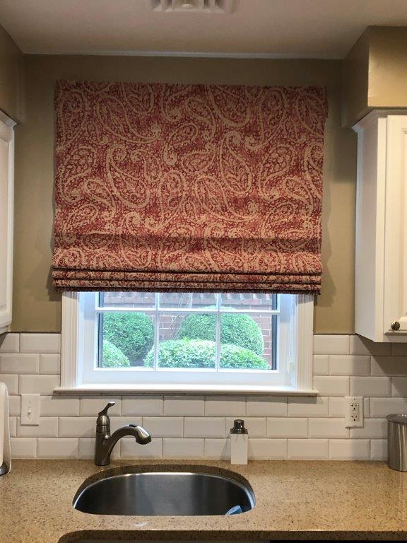 Roman Shade in Old Town adds softness and color to the kitchen