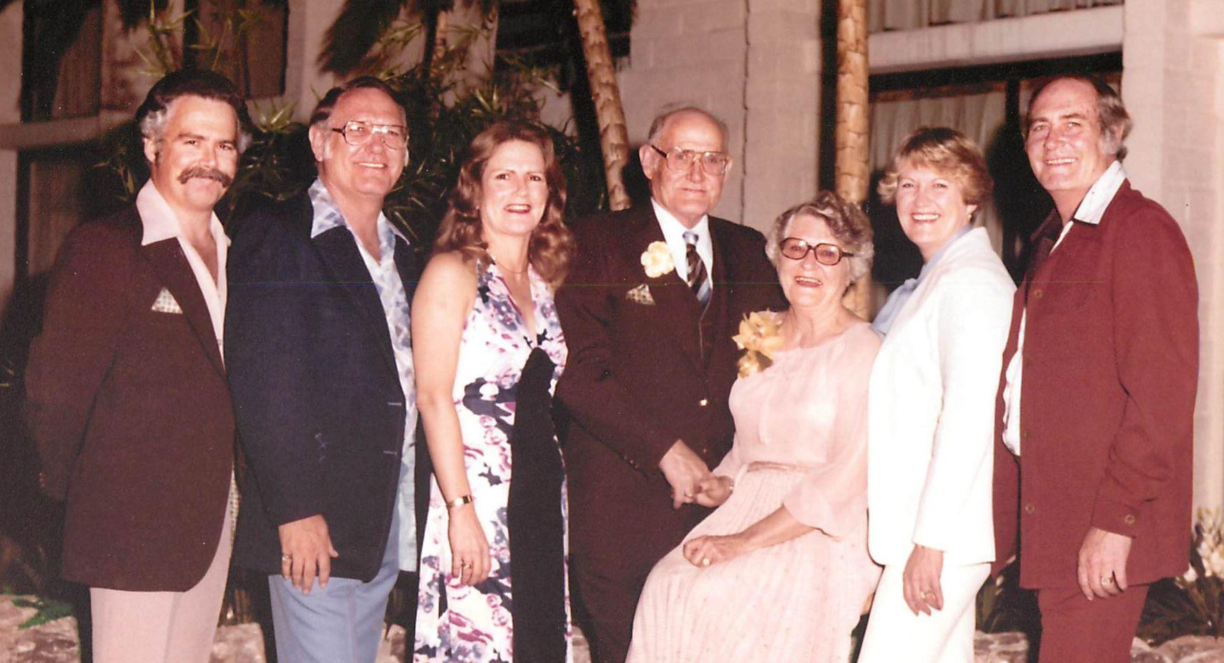 Steven's Family (From L to R) Dale Atkins, Wayne Atkins, Betty Casares, Melvin T. Atkins, Manota Atkins, Barbara Hemingway and Claude Atkins.