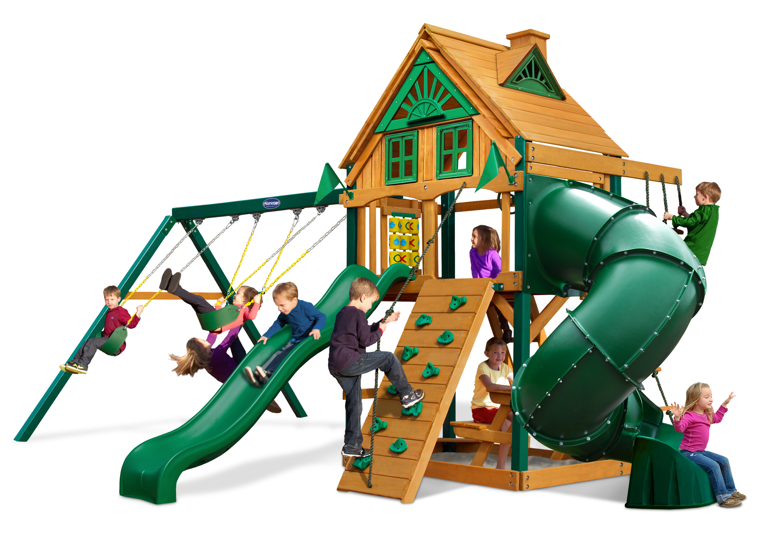 Horizon w/ Tube Slide & Treehouse Wood Roof w/o Fort Add-On