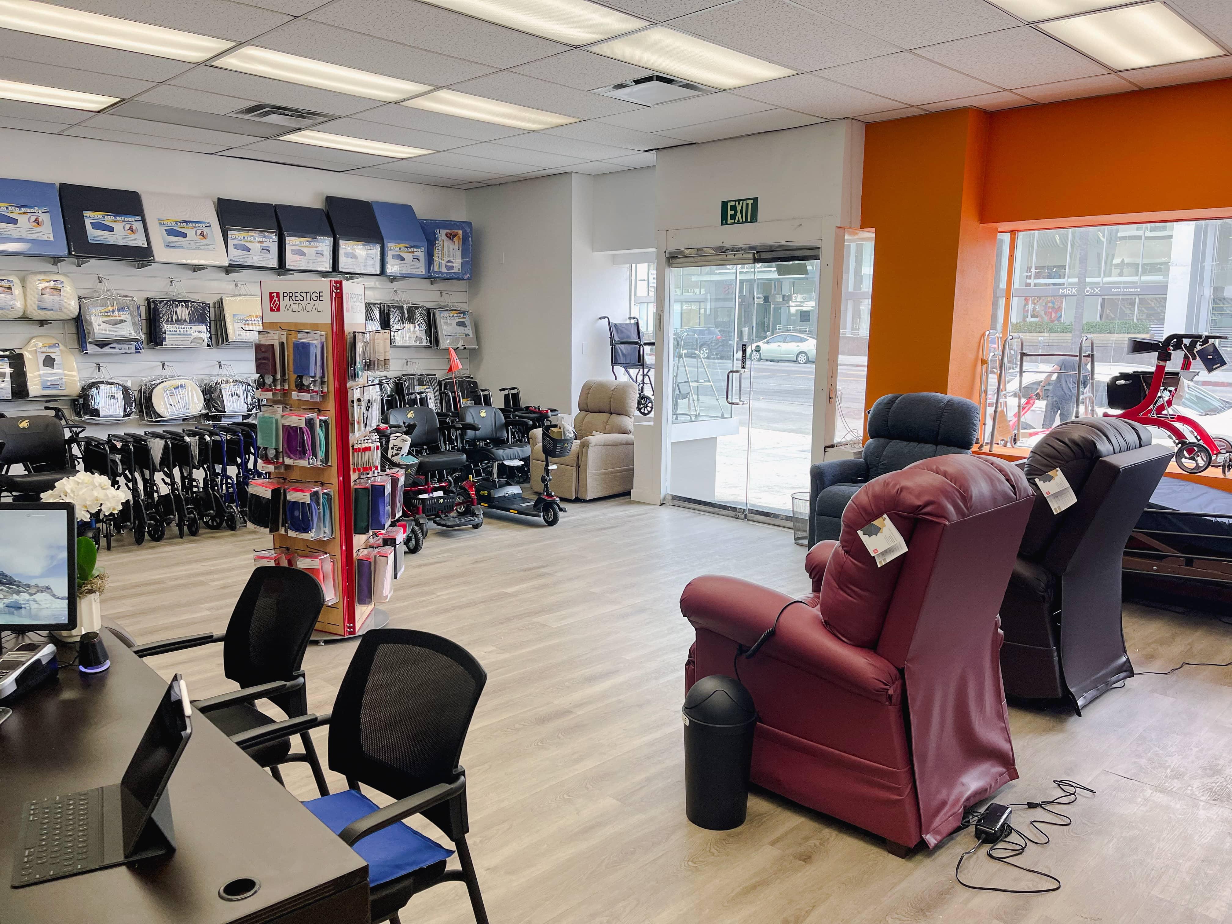 Interior view of the front entrance of our medical supply store, Wilshire blvd outside.