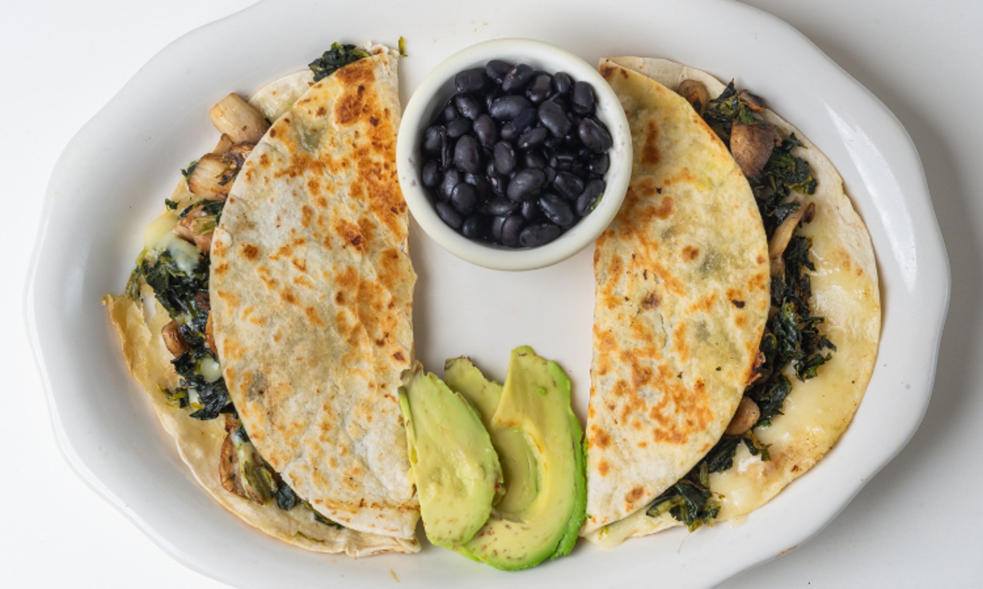 spinach & mushroom quesadilla dinner