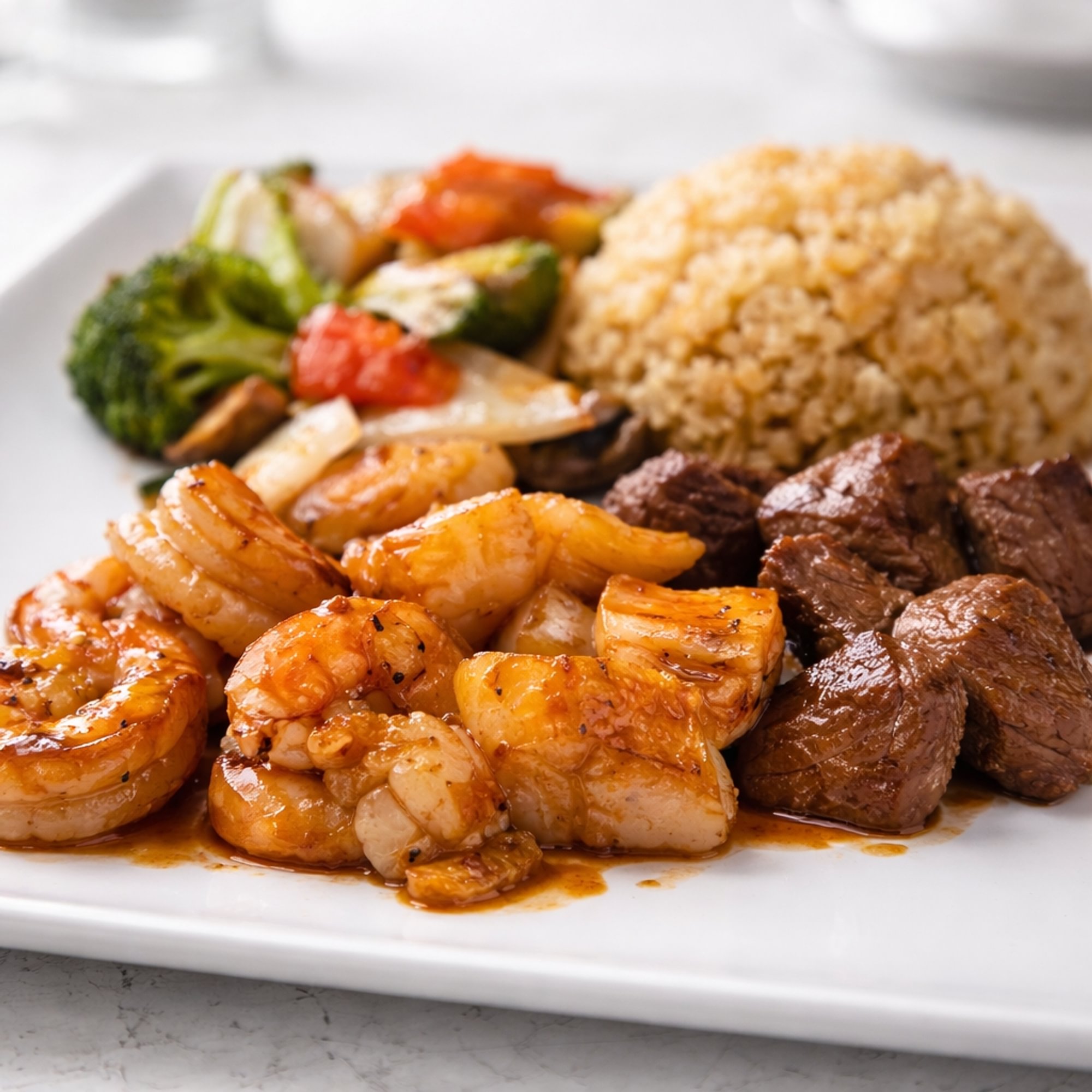 Hibachi Filet Mignon, Shrimp, Scallop