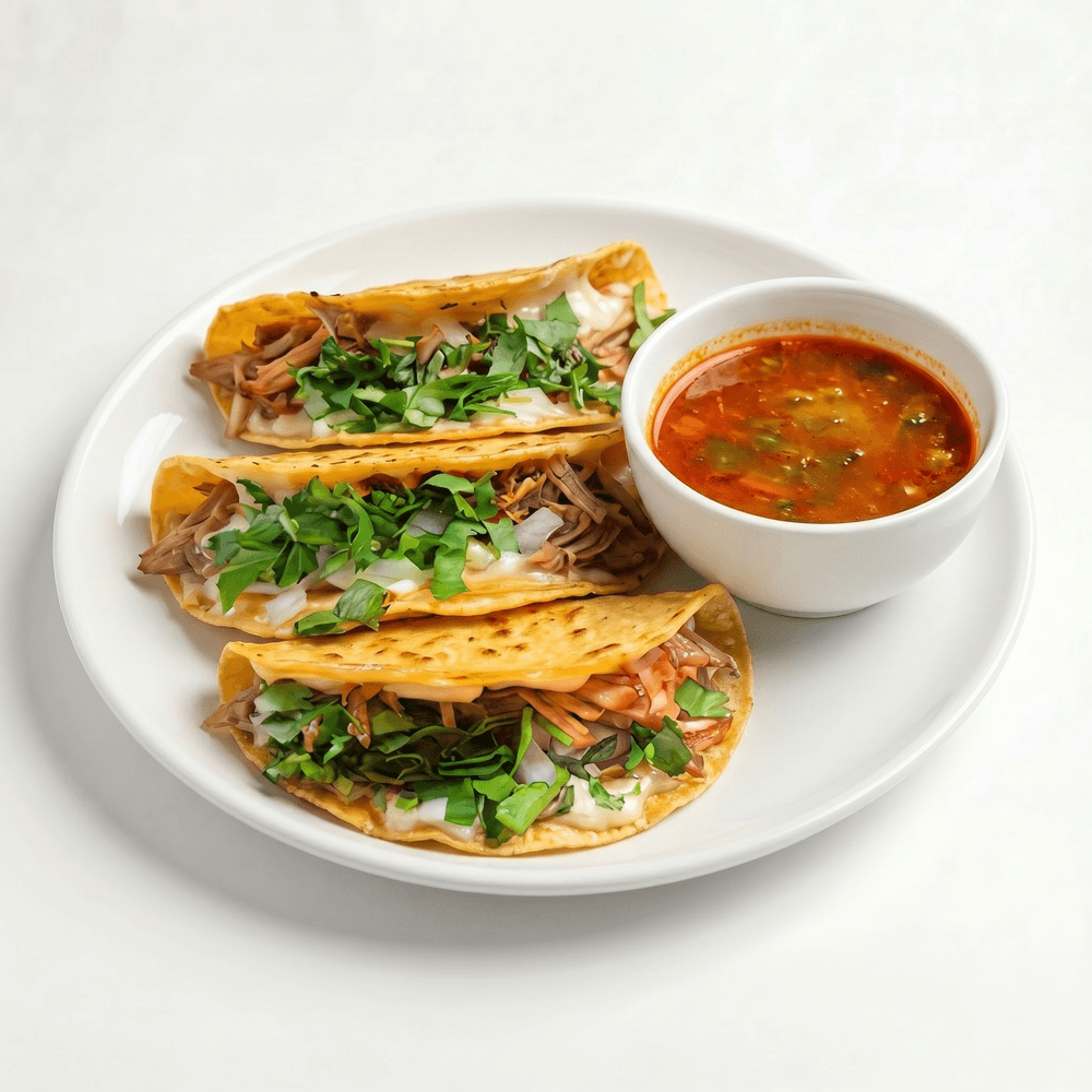 Carnitas Quesotacos & Special Chunky Salsa