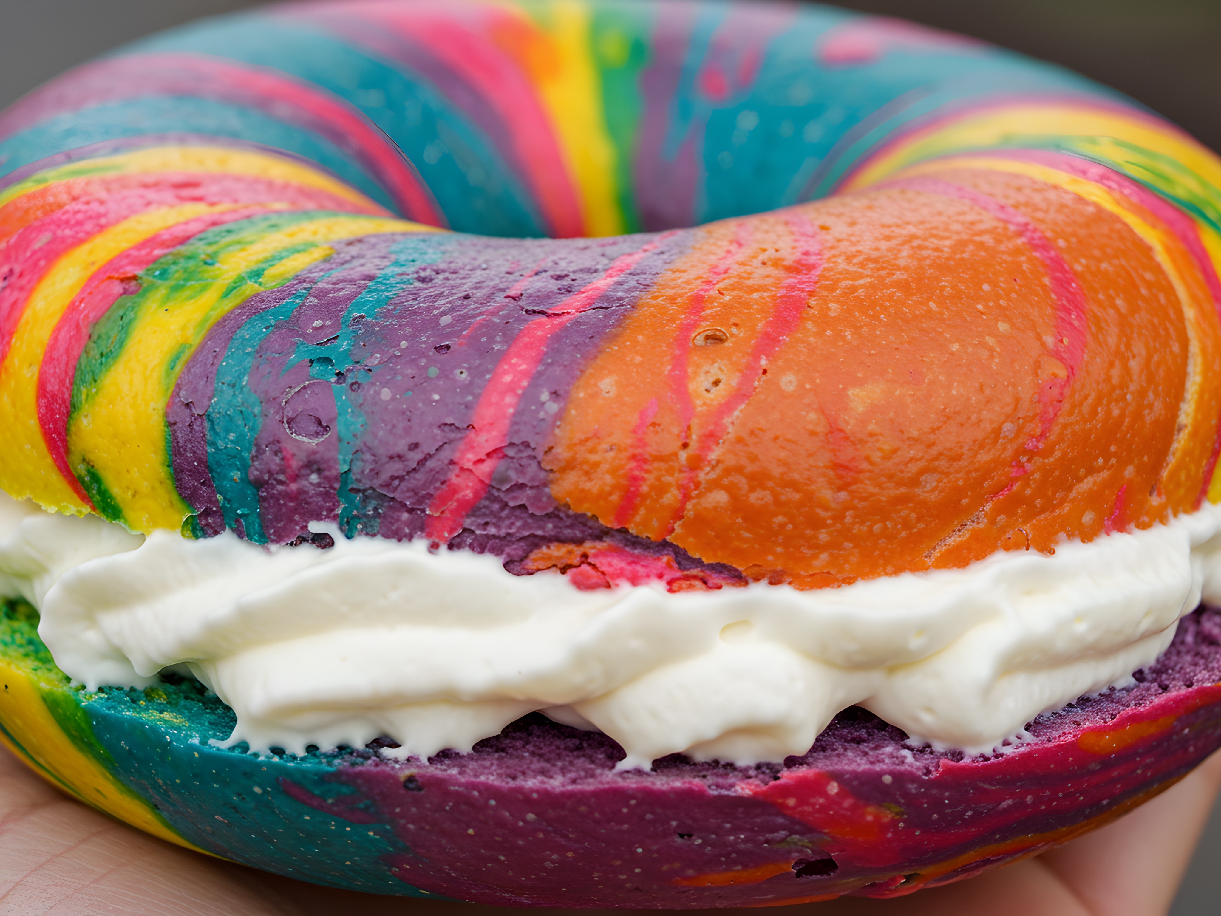 New Yorker Rainbow Bagel with Cream Cheese & Honey