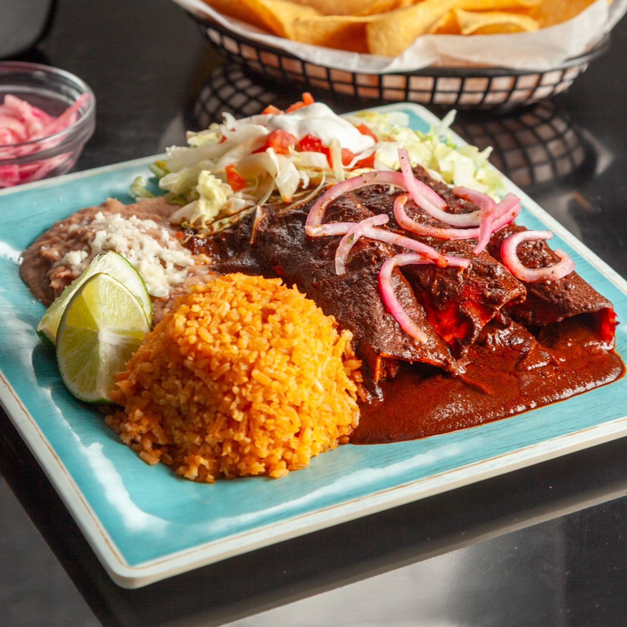 P. 3 Enchiladas Mole Poblano w/ Queso
