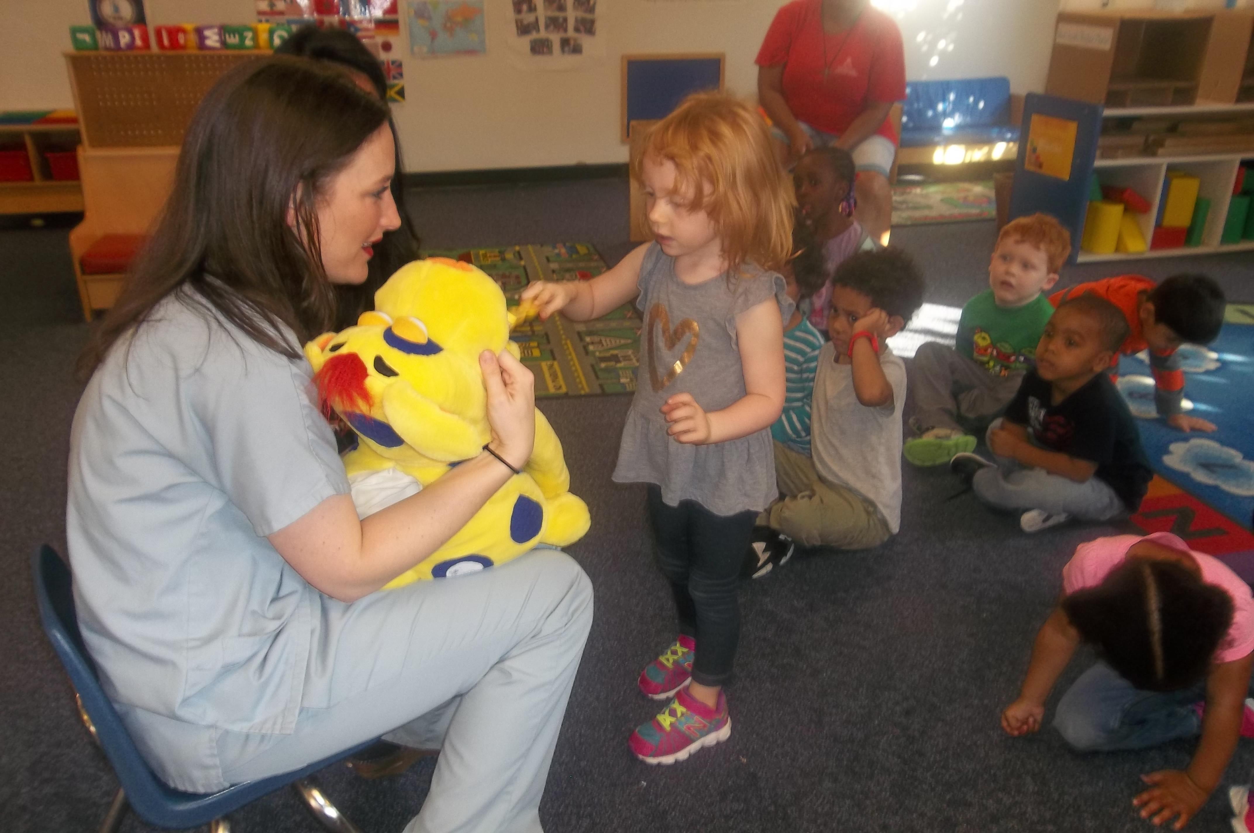 The Dentist came to show us how to brush our teeth