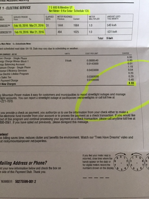 Now this is what you want to see. A power bill during winter that is under $9 dollars. Brought to you by Second Sun Solar. 