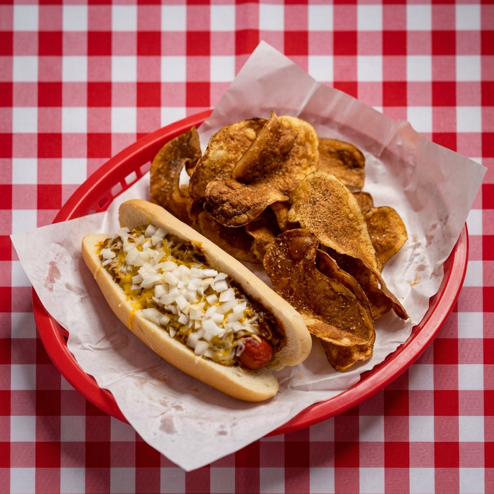 3/4 Pound All Beef Chili Cheese Dog with Homemade Chips