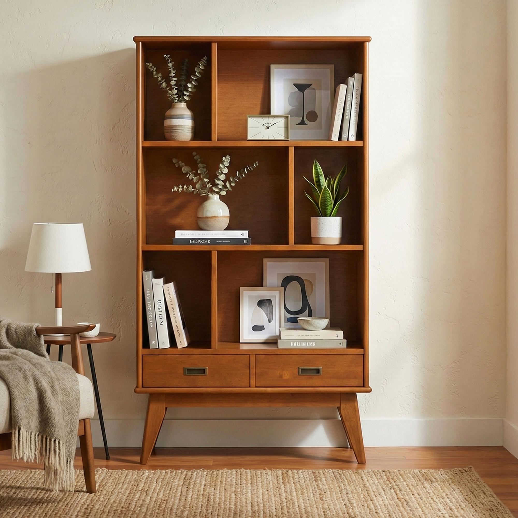 Draper Wide Bookcase Med Teak Brwn