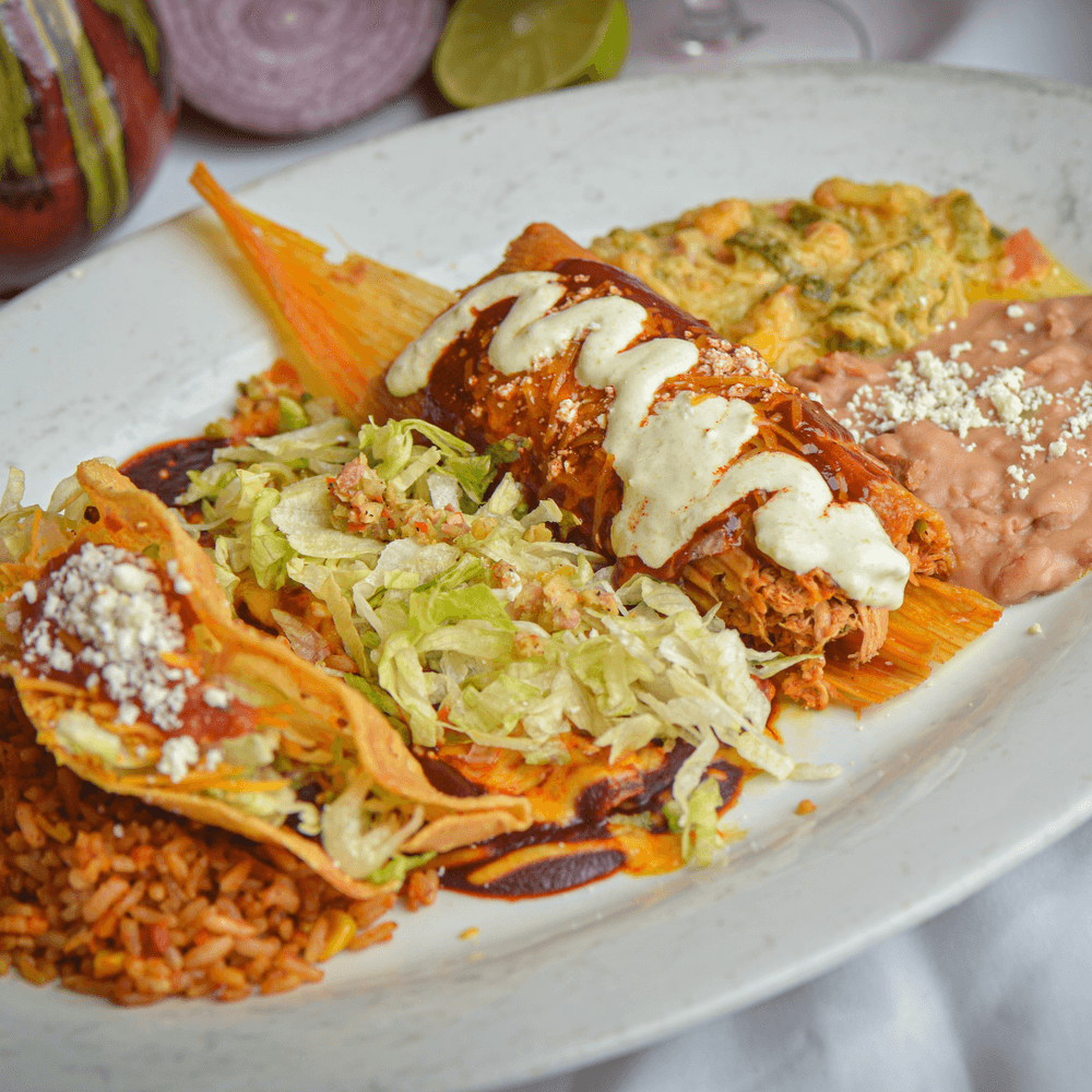 #2 Tamale of the Day, Cheese Enchilada, Fried Beef Taco