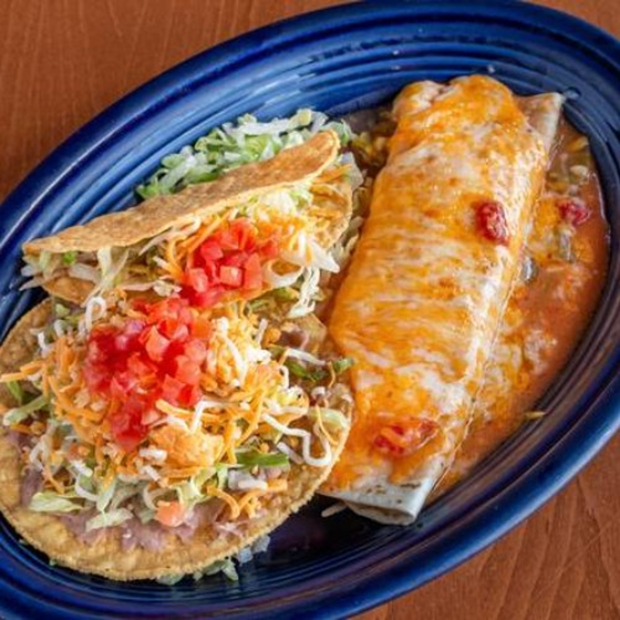#3 Bean Burrito, Tostada and Taco