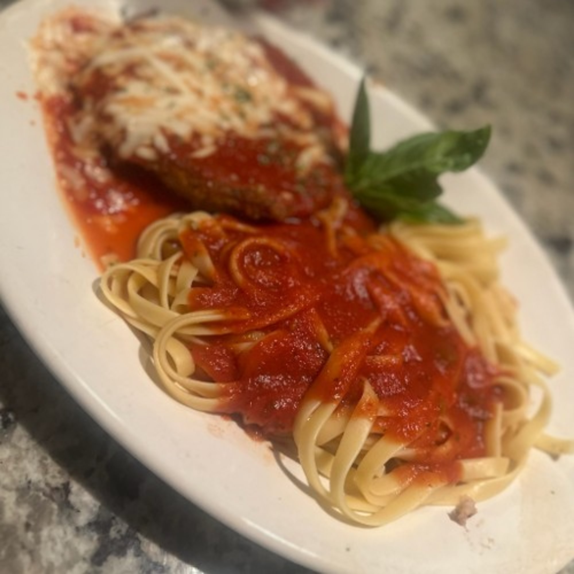 Chicken Parmesan Over Fettuccine