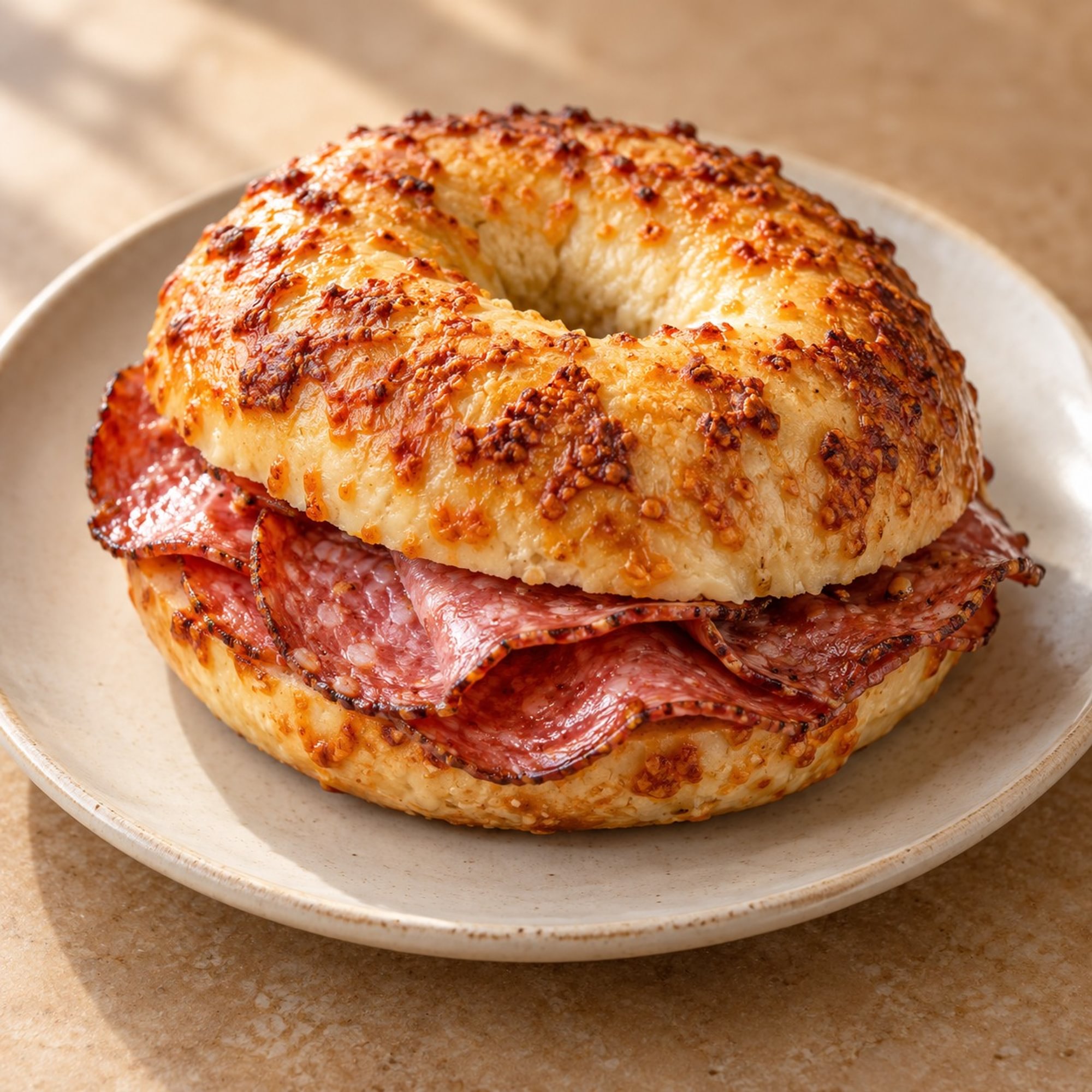 Hot Salami Asiago Bagel