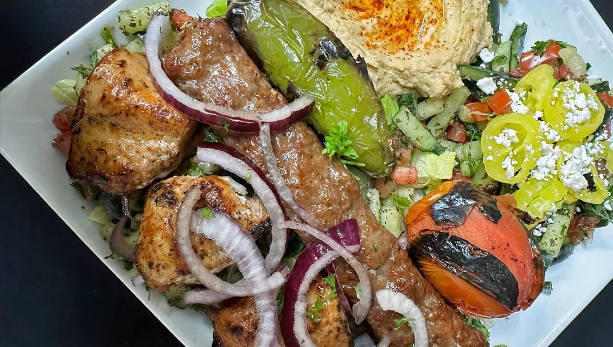 113. Low Carb Lula & Chicken Combo Kebab Plate (2 Skewers)
