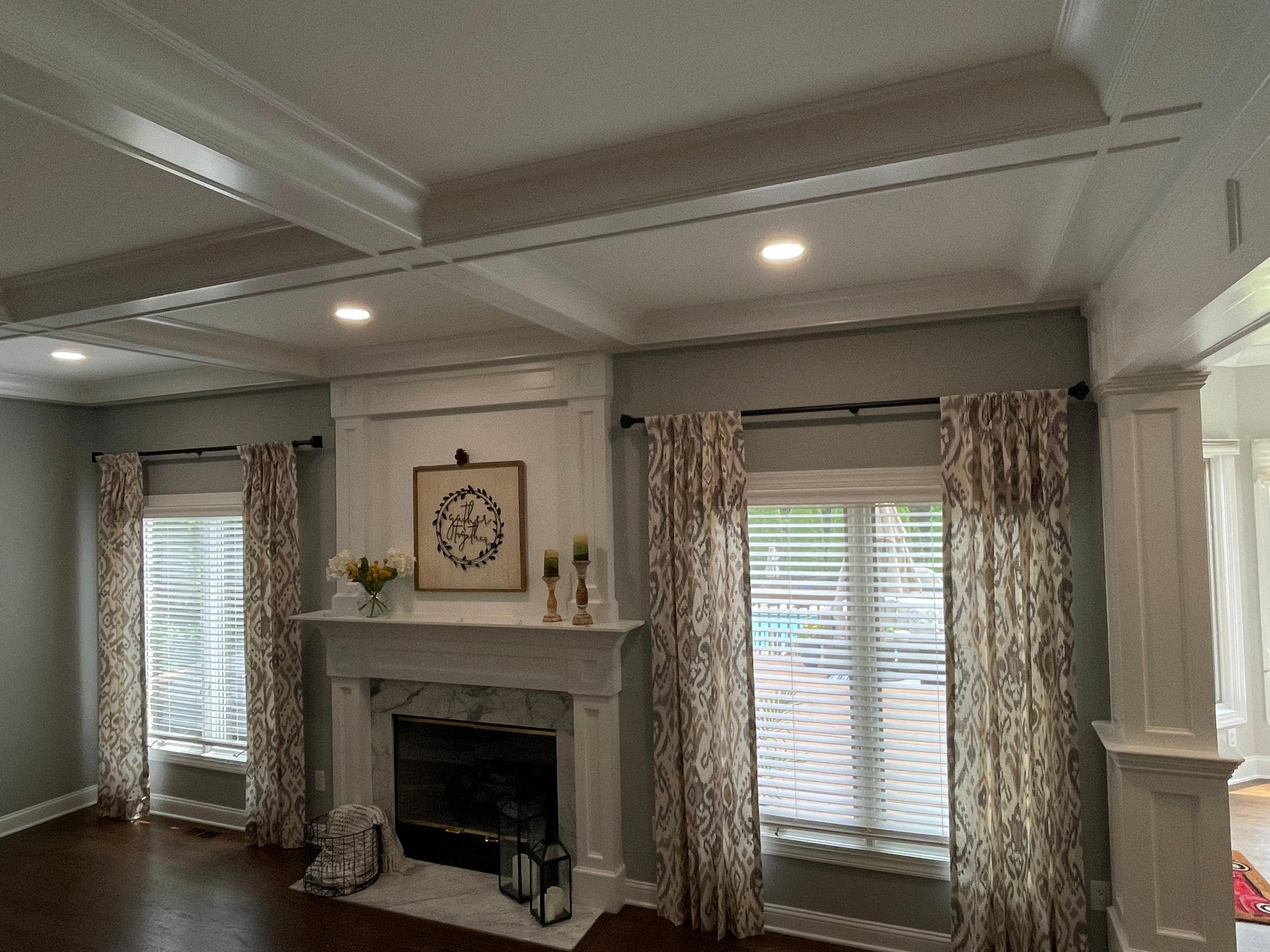 Drapery Panels with faux wood blinds