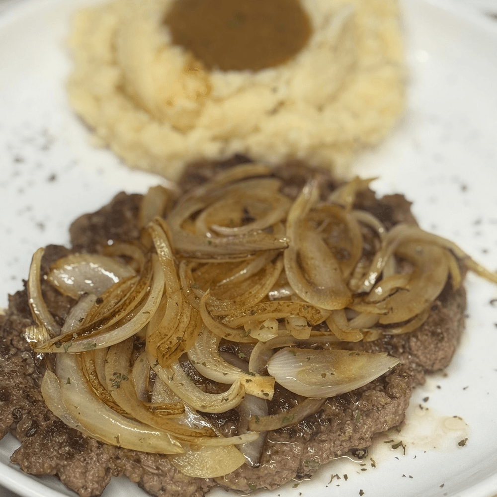 Chopped Steak with Grilled Onions