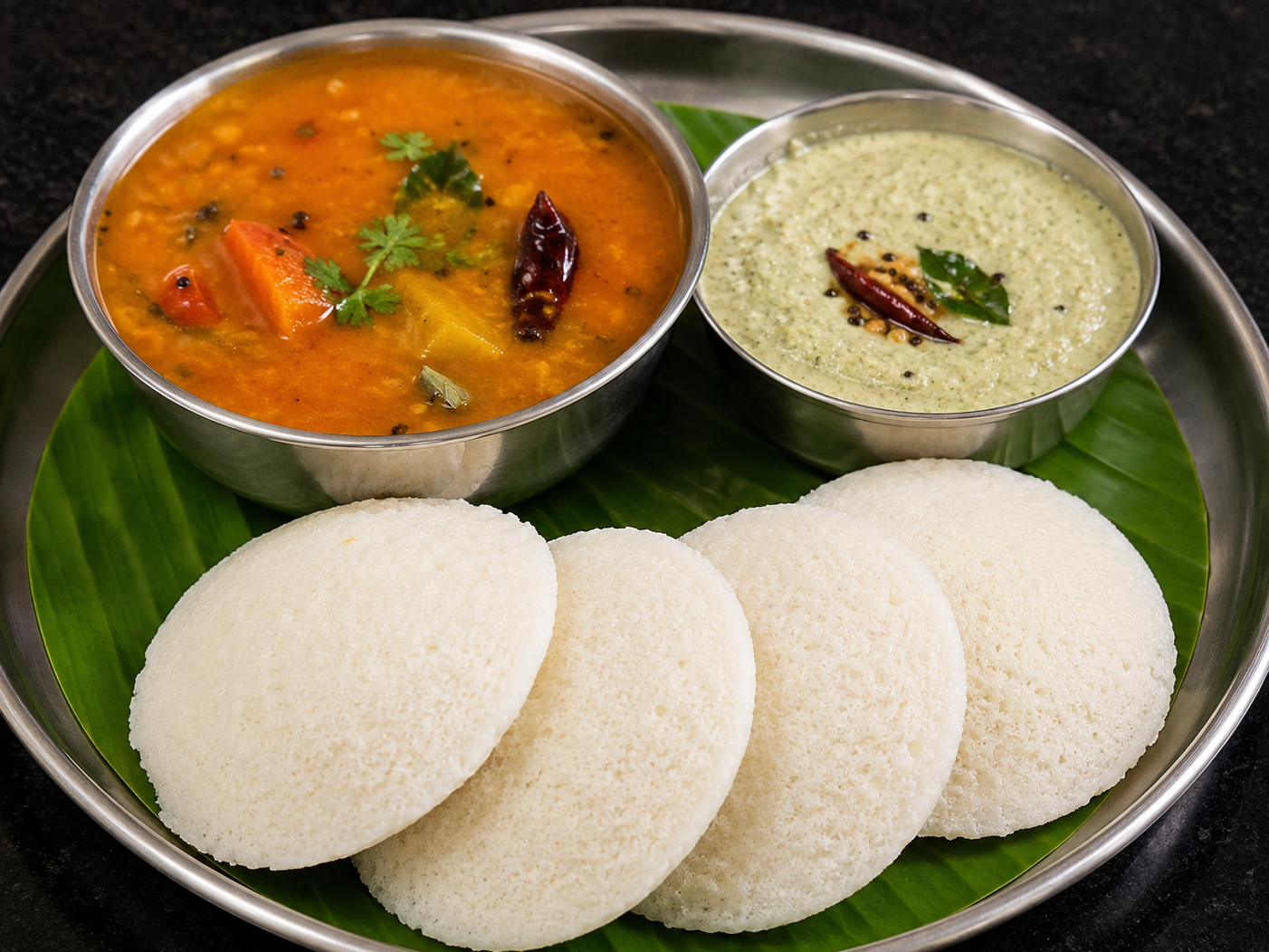 Idly with Chutny & Sambar (2pcs)