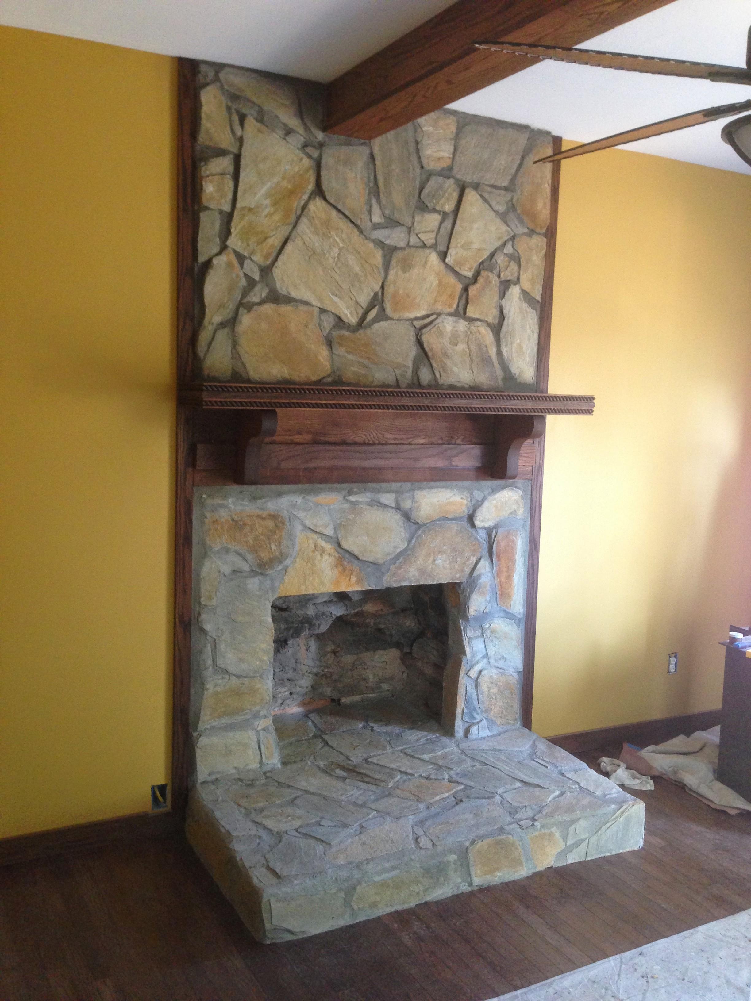 Rock Fireplace and Mantle