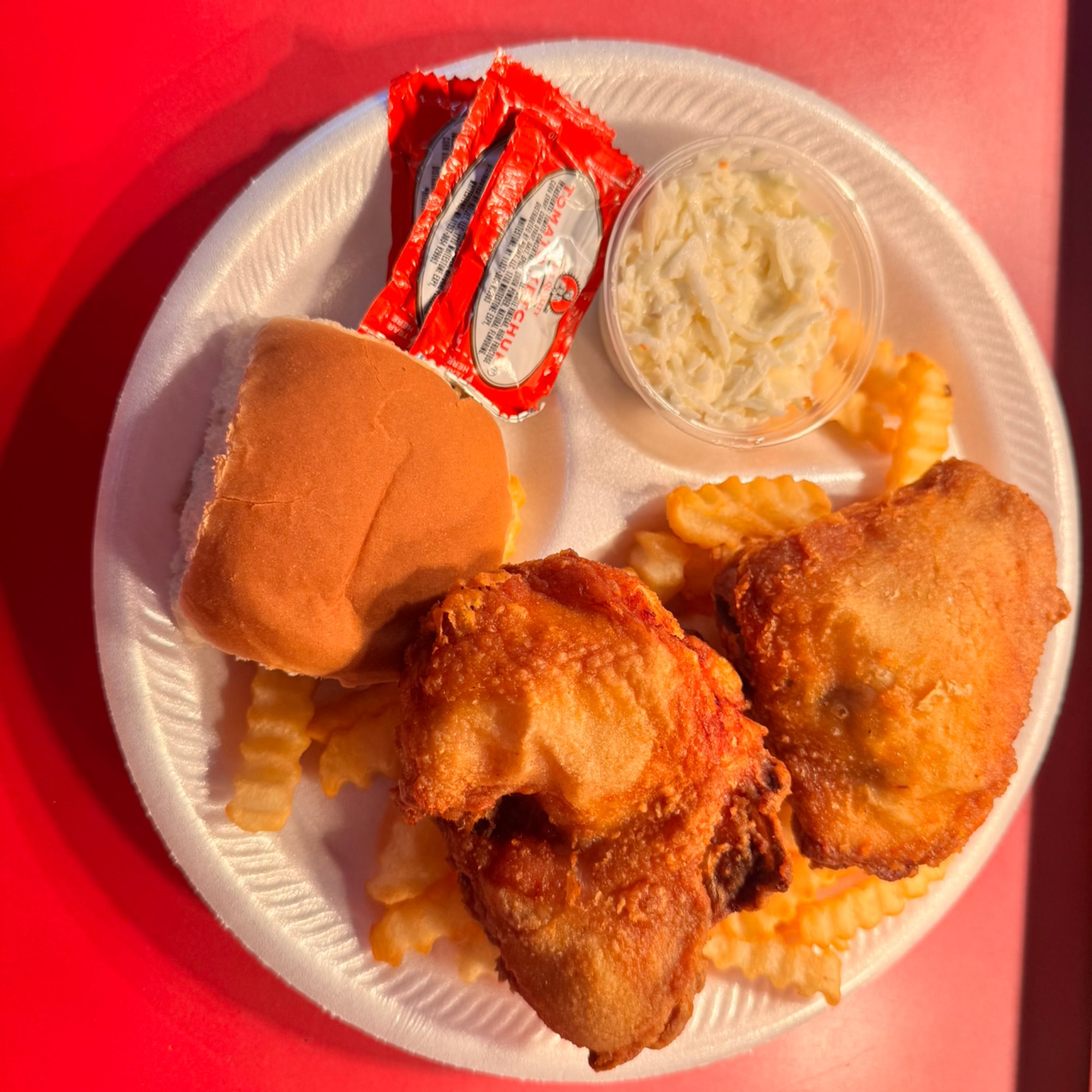 2 PC 1 Breast 1 Thigh Dinner Includes Fries, Slaw & Roll