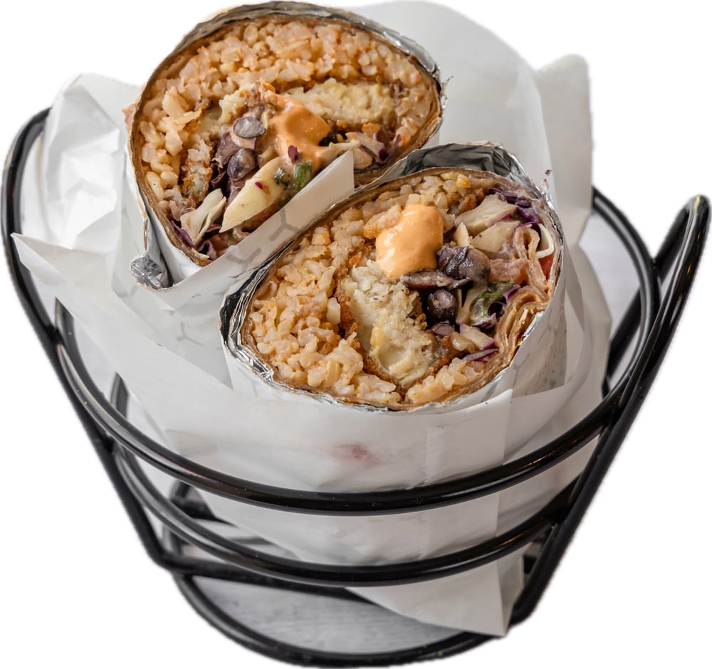 Tel Aviv Fried Fish Burrito, Mexican Brown Rice, Black Beans, Chipotle Mayonnaise, Pico de Gallo,...