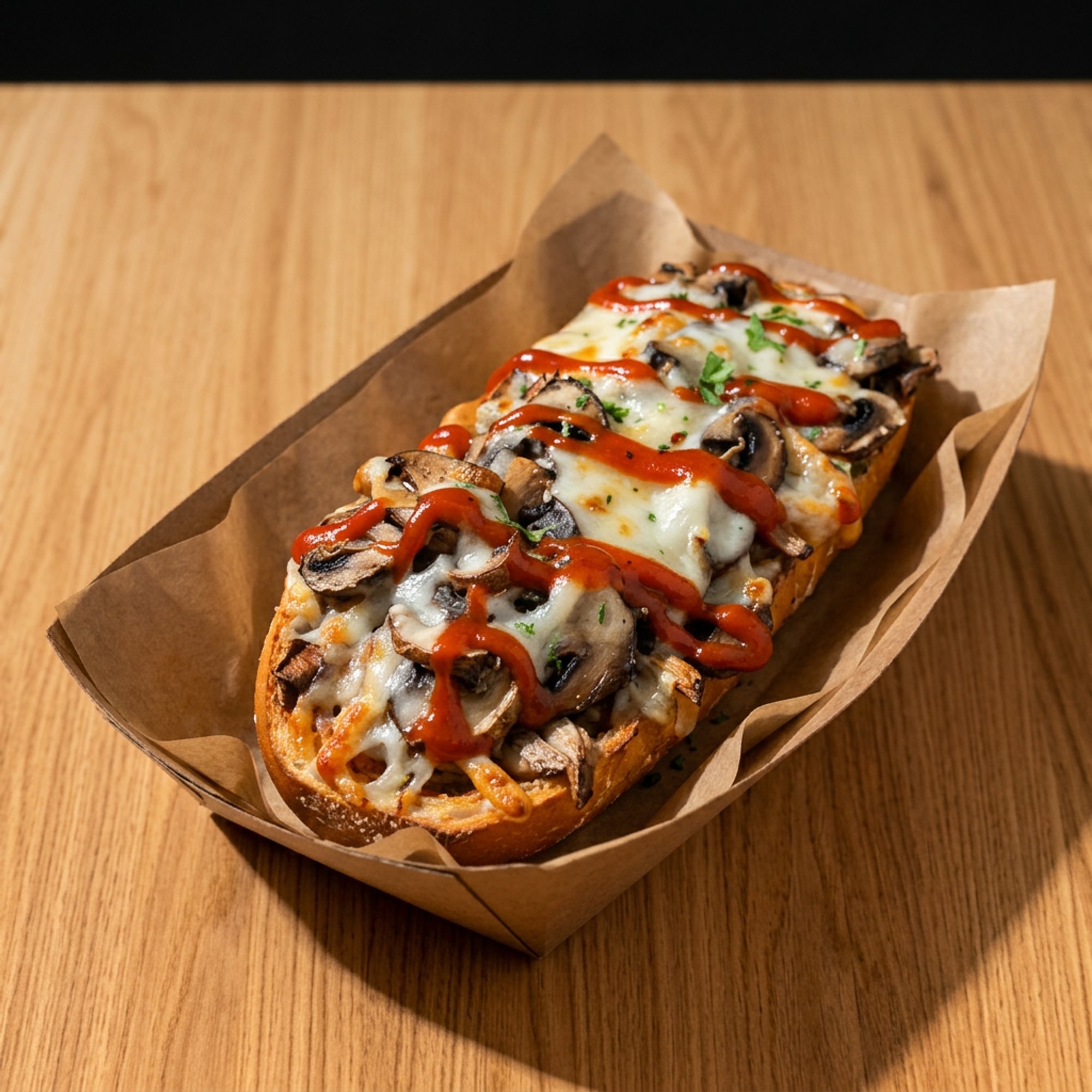 Zap Zap Baguette, Cheese, Mushrooms