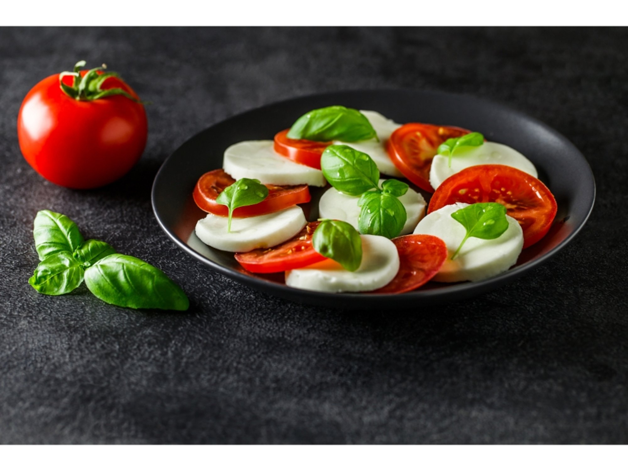 Fresh Mozzarella, Tomato, Basil, and Olives