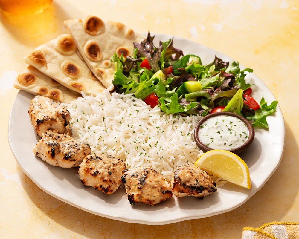 Roasted Garlic Lemon Chicken Kabob Plate