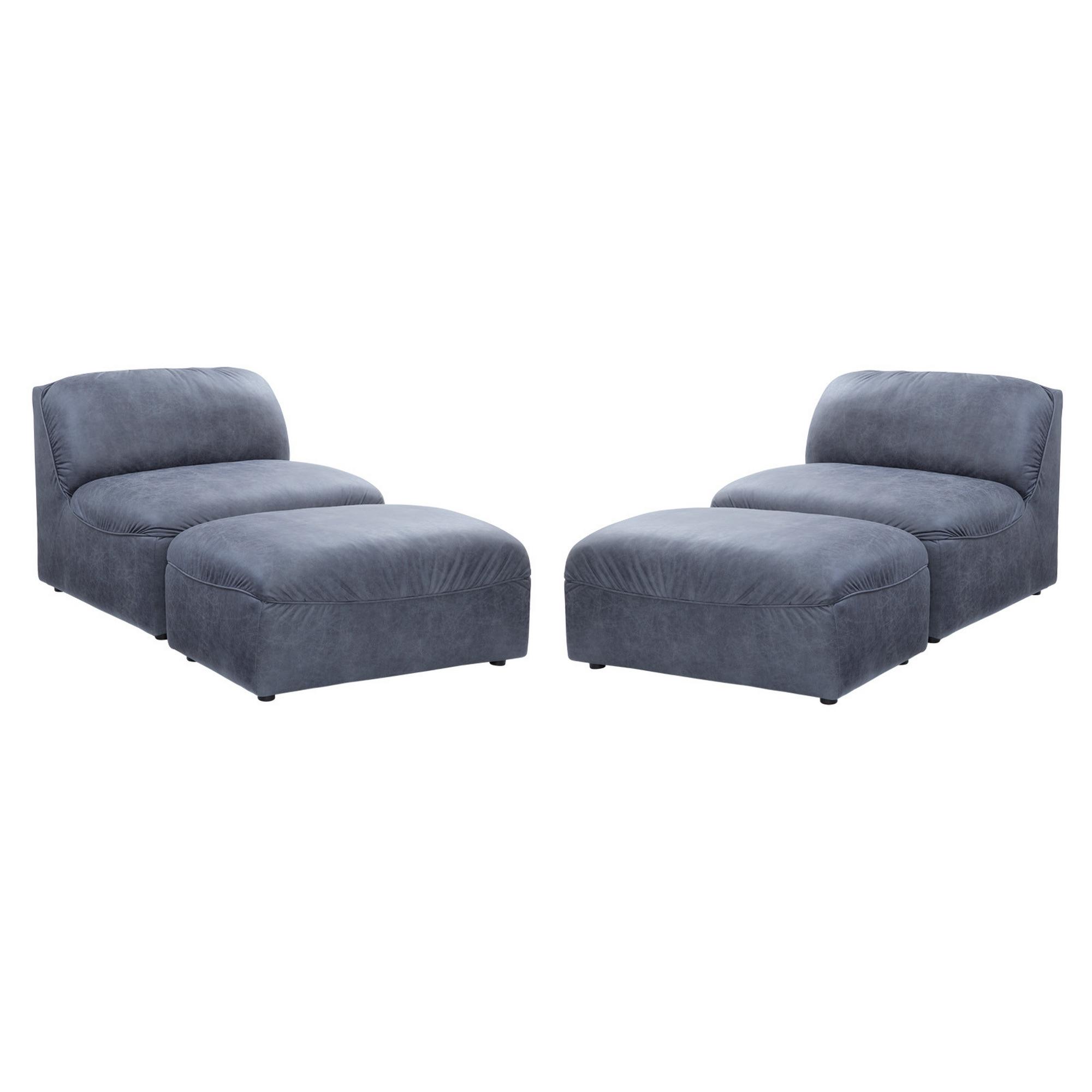 Two Aladdin Armless Chairs with Ottomans