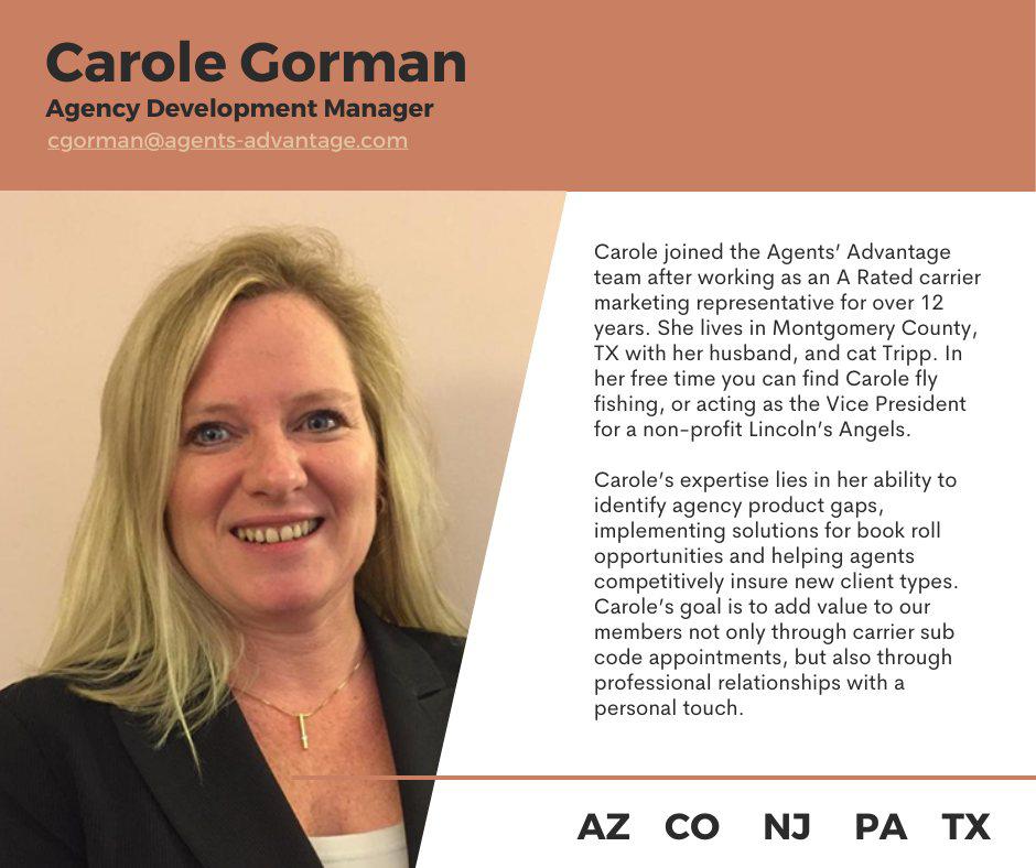 Contact Carole to discuss market opportunities for your agency! You can schedule a call with her here: https://bit.ly/3lvFwzC  OurTeam  AgencyDevelopmentManager