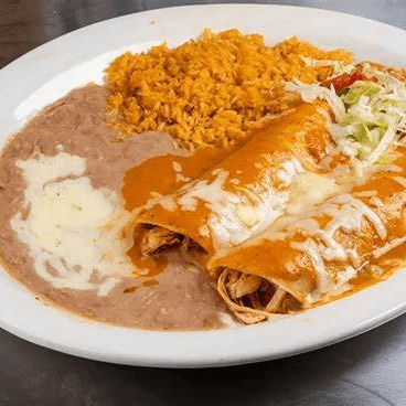 One Cheese & One Beef Enchilada, Rice & Beans