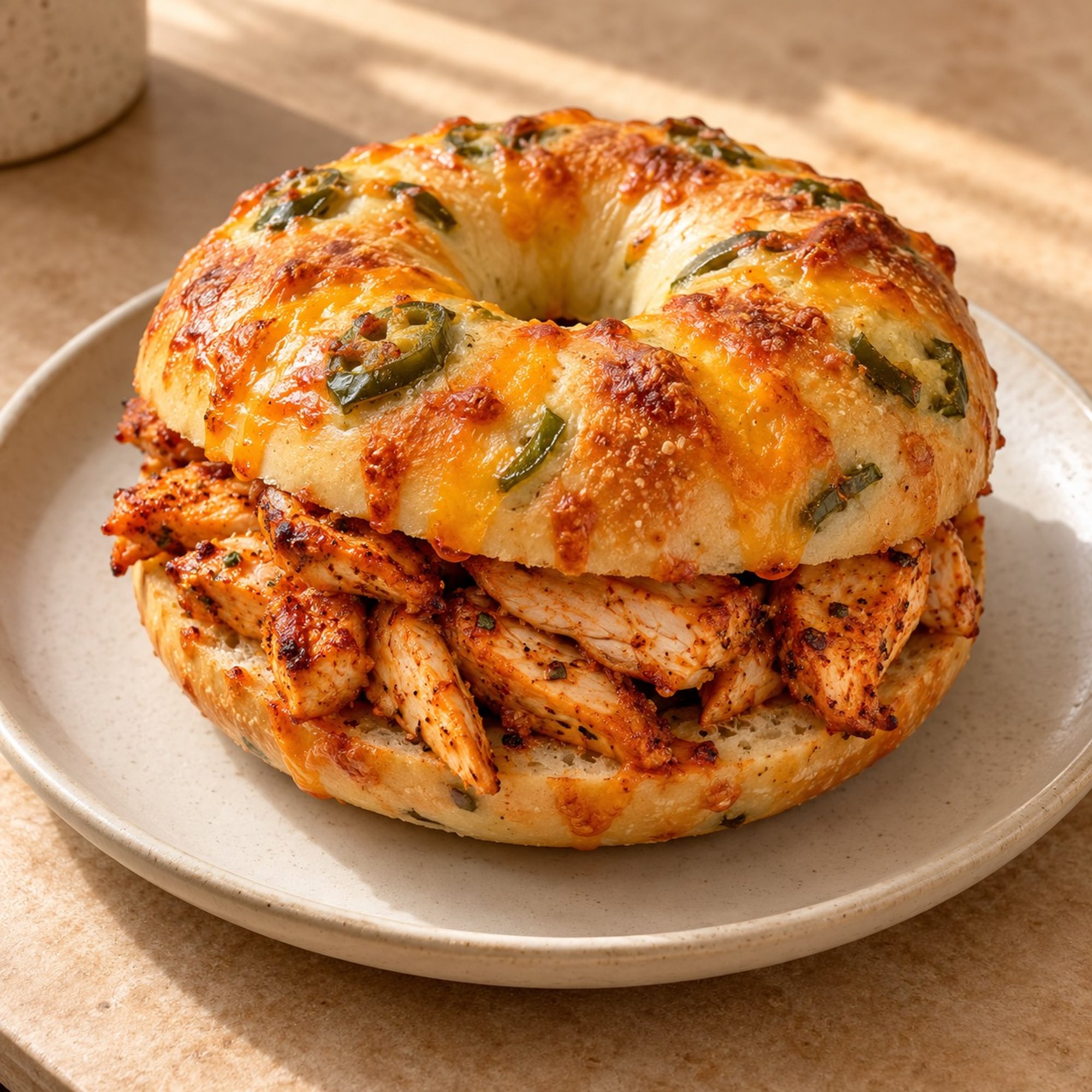 Spicy Chicken Jalapeño Cheddar Bagel