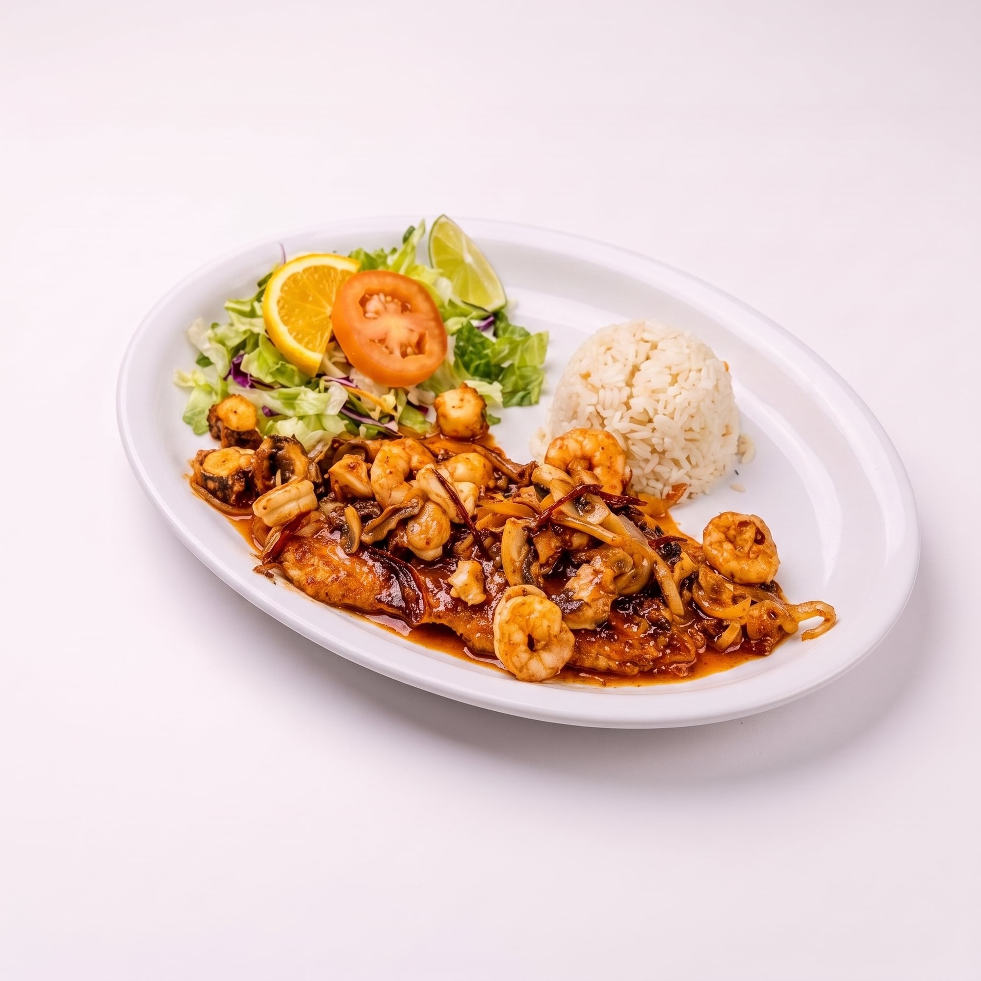 Filete Al Ajillo Con Pulpo Y Camaron
