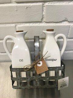 Oil and Vinegar Tin Basket Set