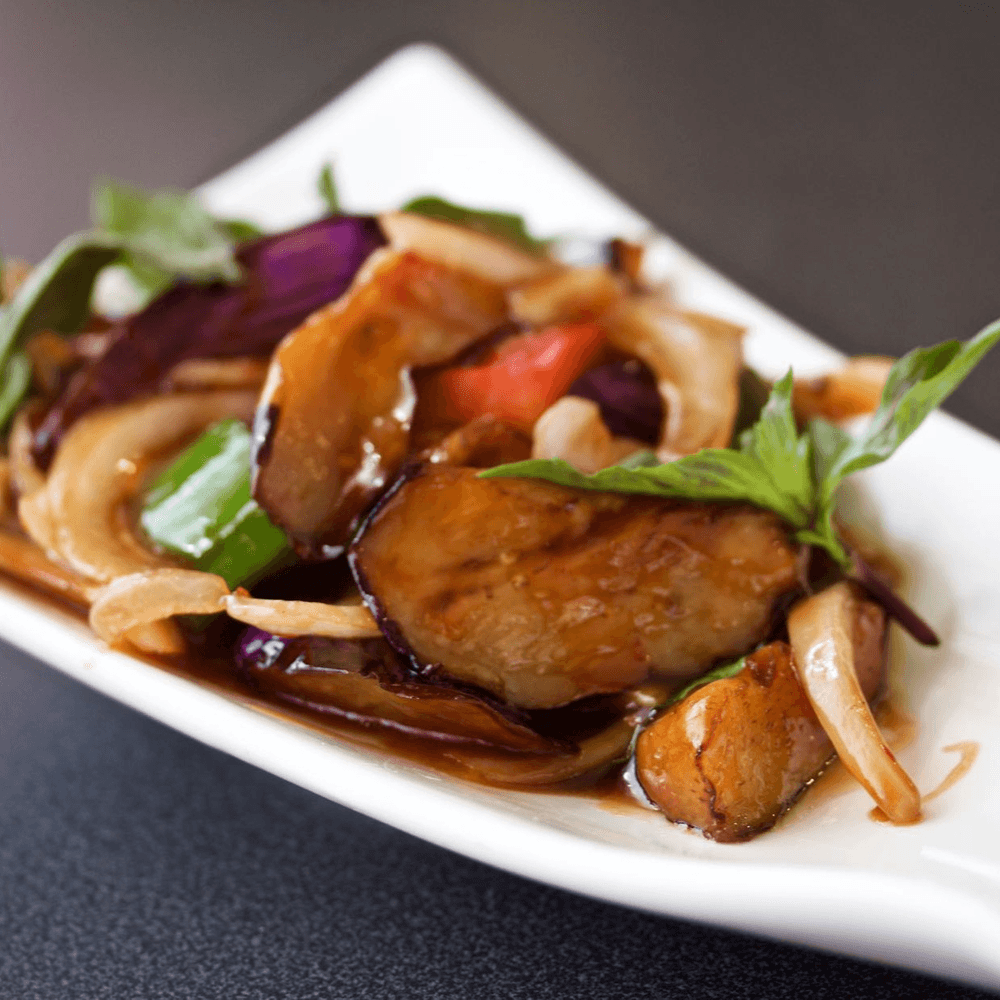 Basil Chicken with Chinese Eggplant in Garlic Sauce