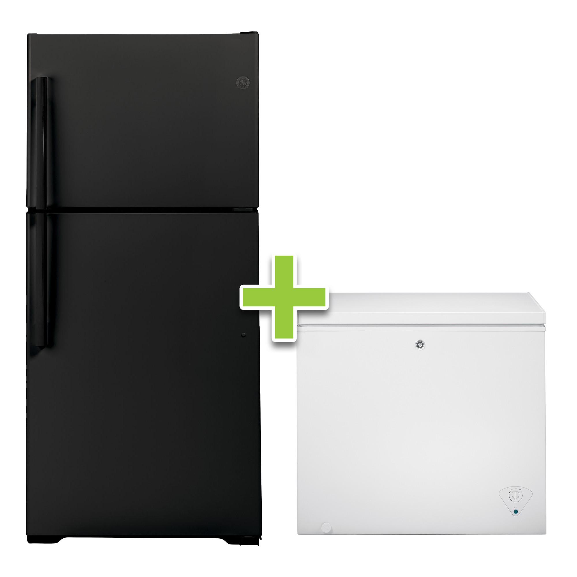 Top Mount Black Refrigerator & Chest Freezer
