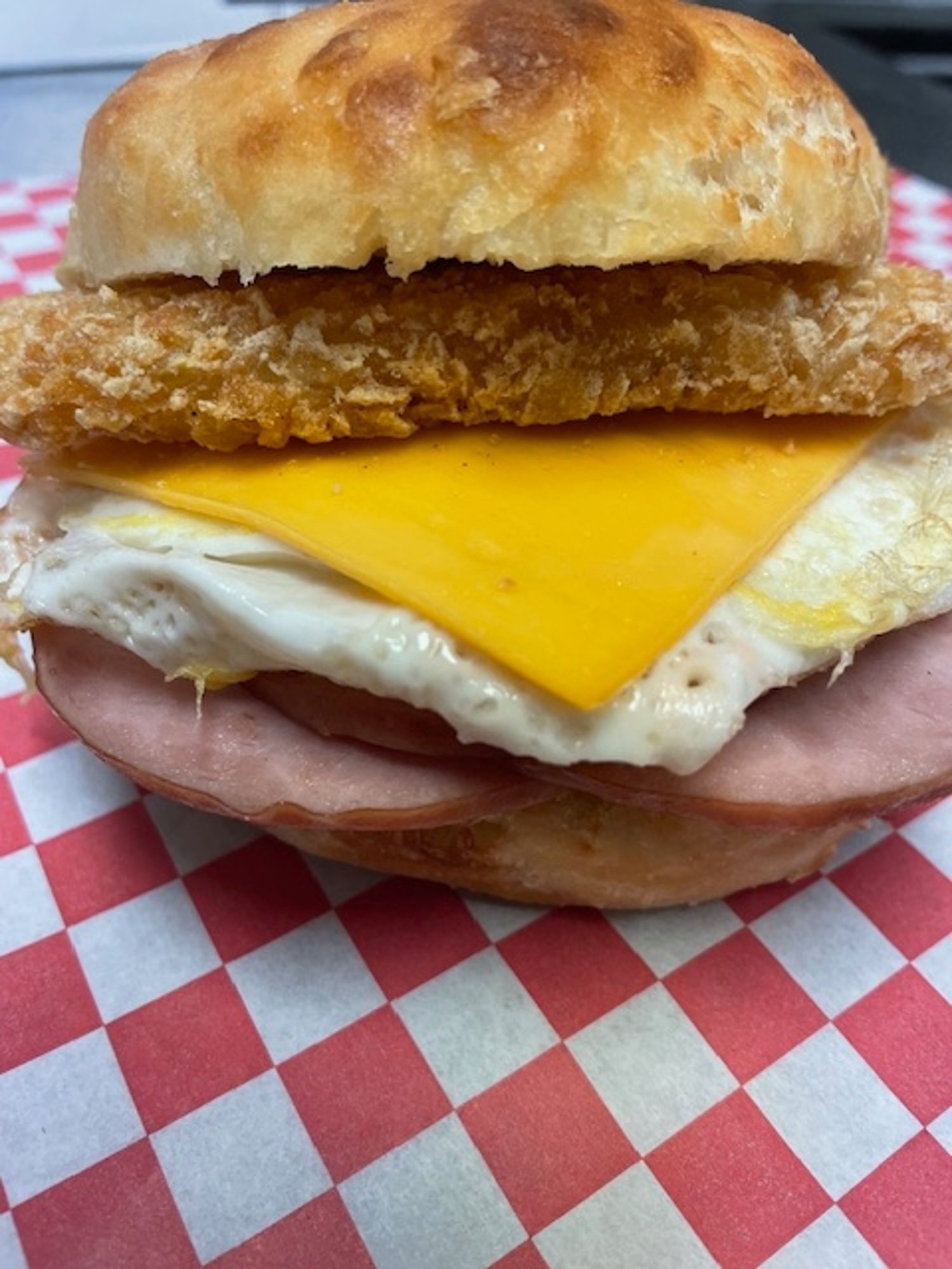 6. Canadian Bacon Hash Brown two Eggs and Cheese