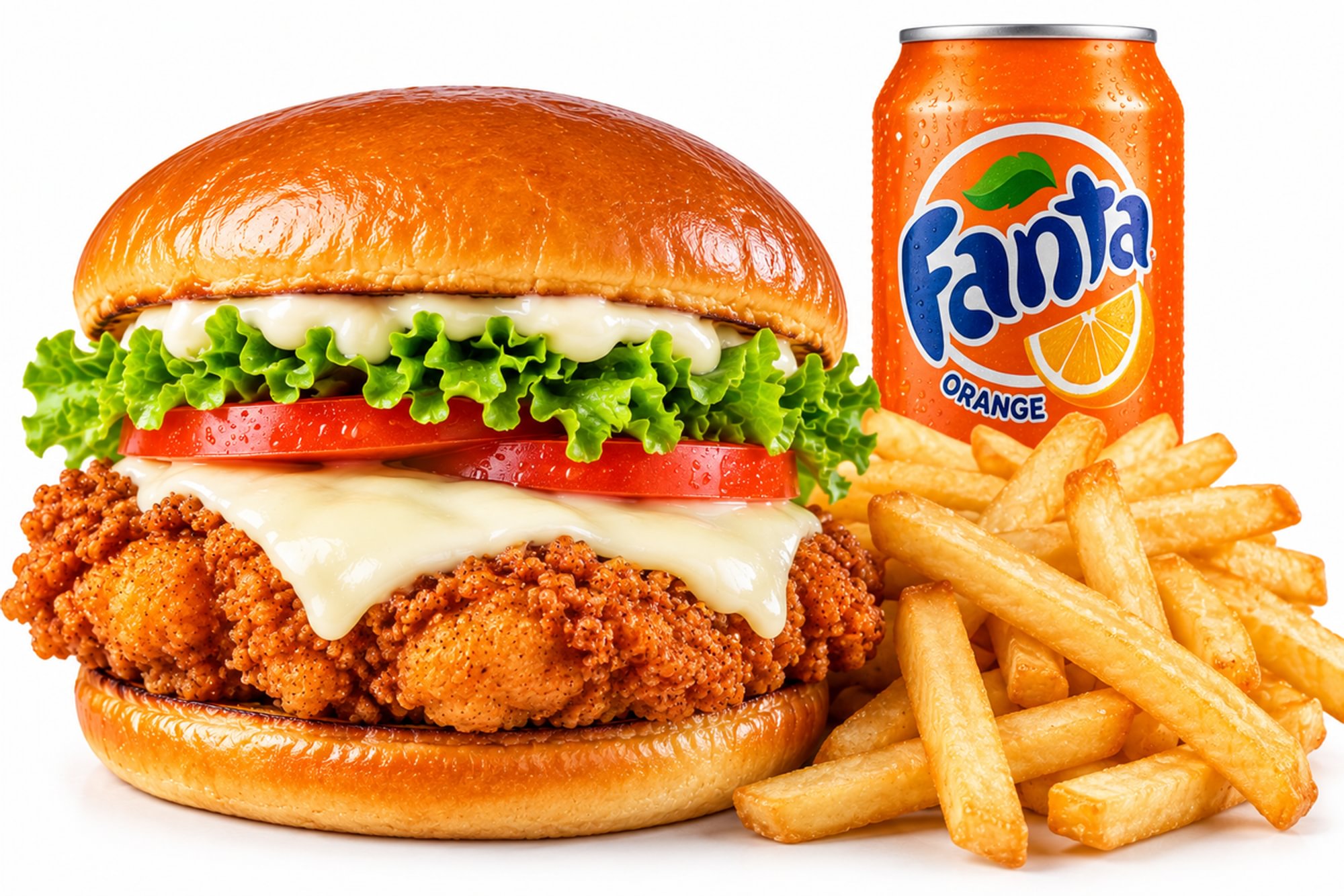 Fried Chicken Burger Fries & 12oz drink.