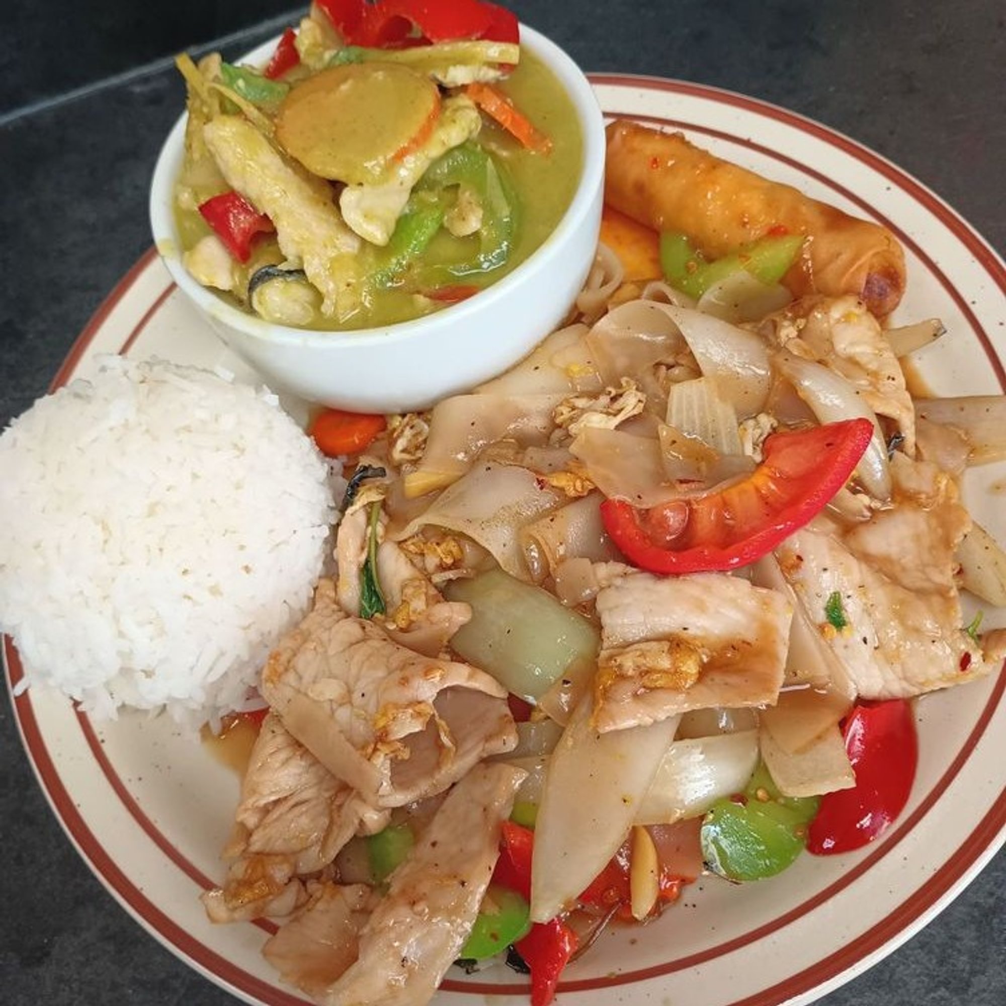 12. Pork Drunken Noodle and Pork Green Curry