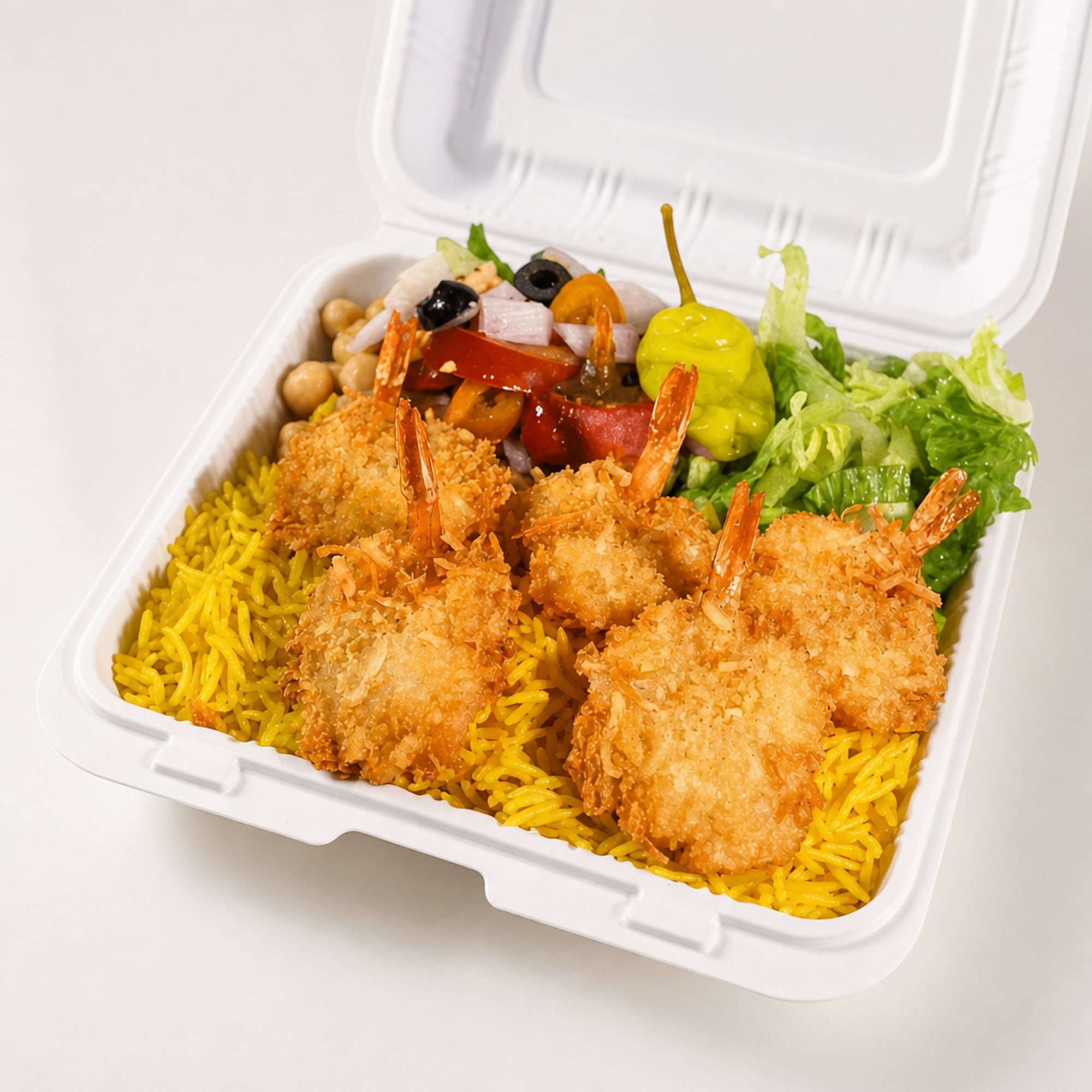 Jumbo Shrimp with Rice & Salad