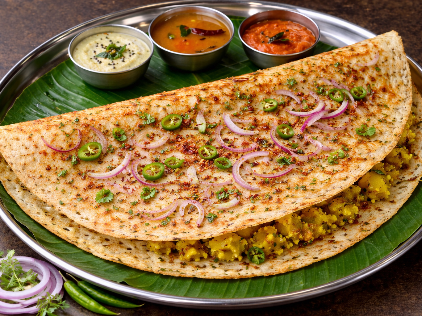 Onion Chili Rava Masala Dosa